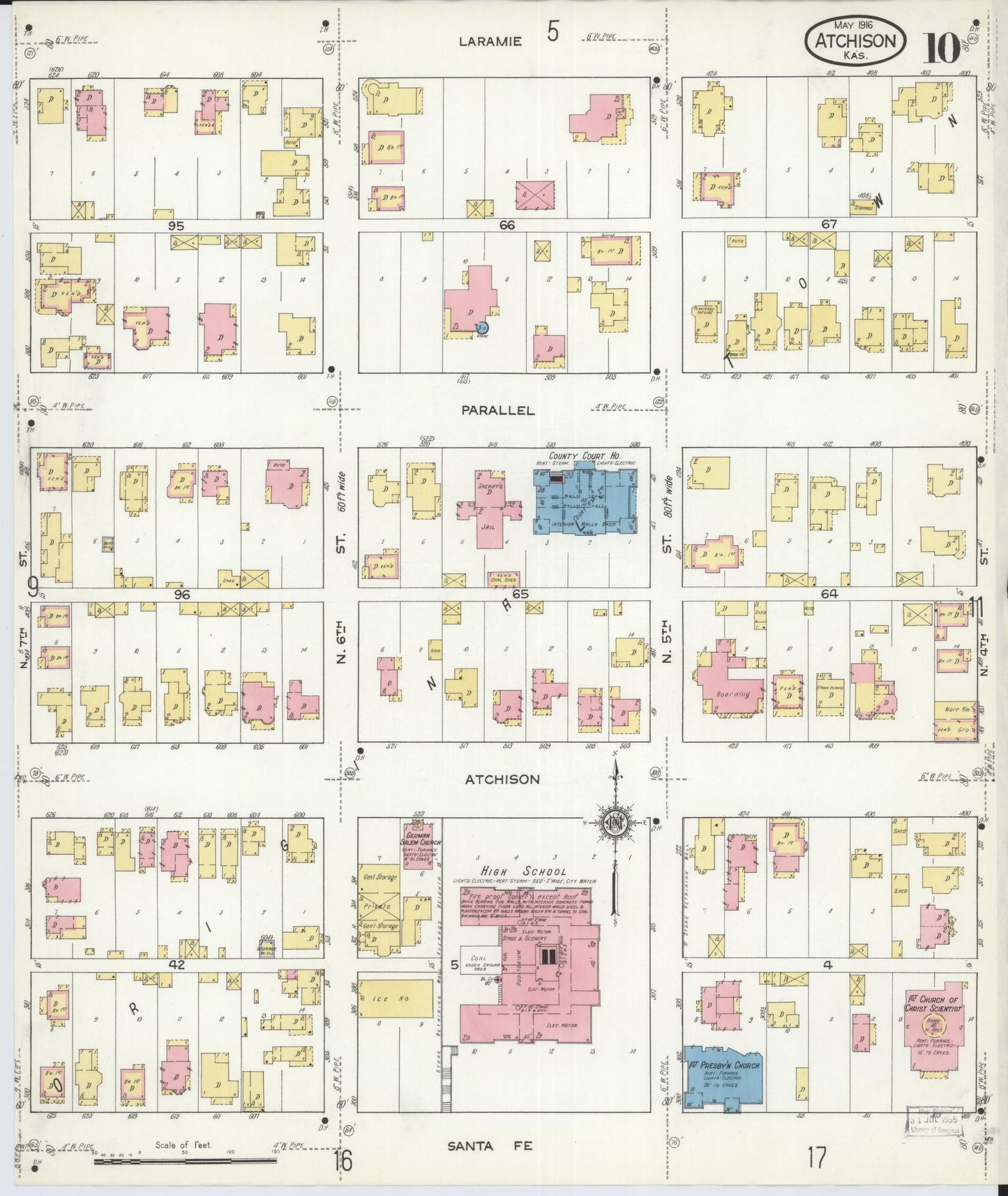 Sanborn Fire Insurance Map from Atchison, Atchison County, Kansas (1916), Sheet #0010 - Historic Sanborn Fire Insurance Map Print, vintage old map wall art, antique decor, genealogy gift, Kansas Kansas map