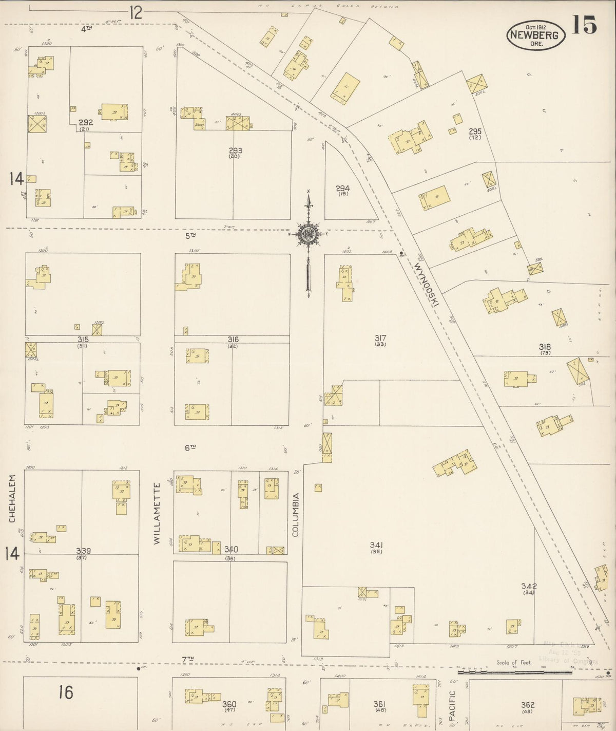 Sanborn Fire Insurance Map from Newberg, Yamhill County, Oregon (1912), Sheet #0015 - Historic Sanborn Fire Insurance Map Print, vintage old map wall art, antique decor, genealogy gift, Oregon Oregon map