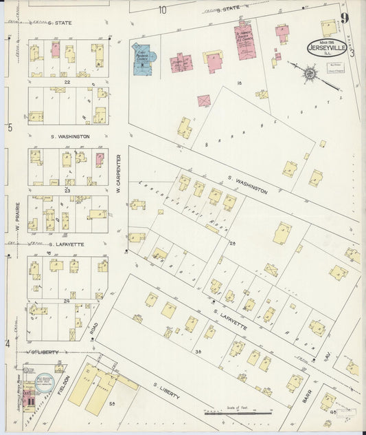 Sanborn Fire Insurance Map from Jerseyville, Jersey County, Illinois (1914), Sheet #0009 - Historic Sanborn Fire Insurance Map Print, vintage old map wall art, antique decor, genealogy gift, Illinois Illinois map