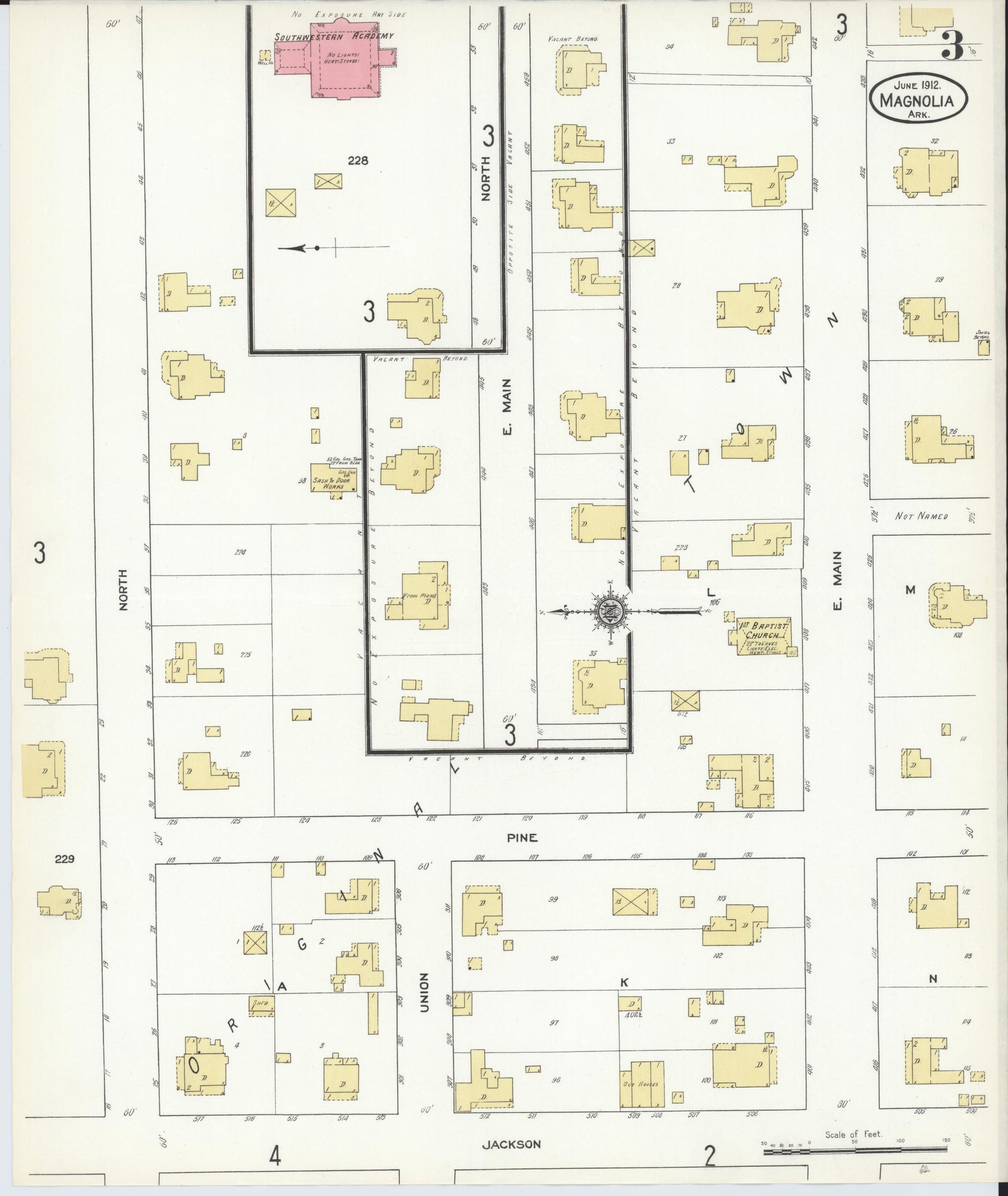 Sanborn Fire Insurance Map from Magnolia, Columbia County, Arkansas (1912), Sheet #0003 - Historic Sanborn Fire Insurance Map Print, vintage old map wall art, antique decor, genealogy gift, Arkansas Arkansas map