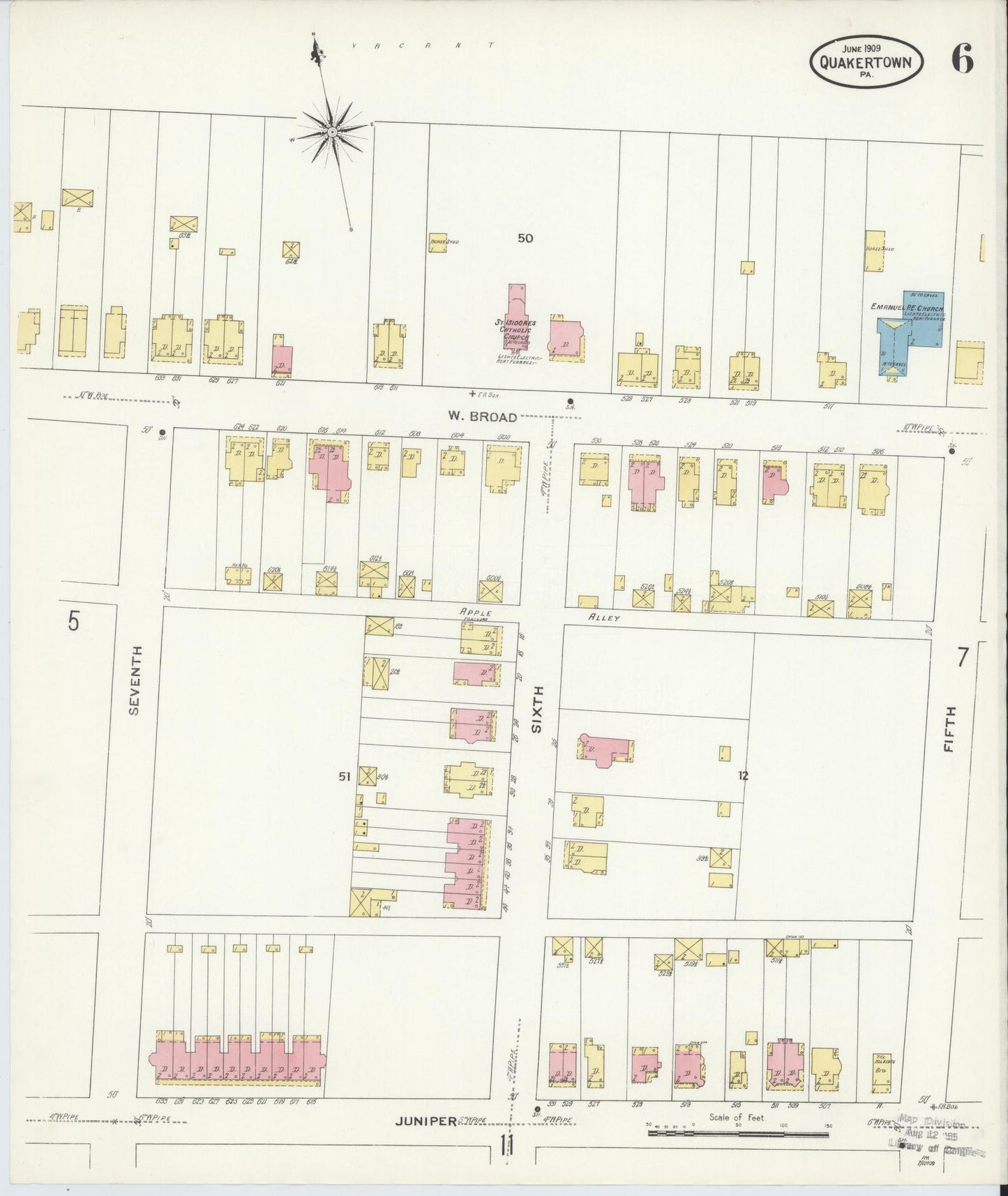 Sanborn Fire Insurance Map from Quakertown, Bucks County, Pennsylvania (1909), Sheet #0006 - Complete Map Set gallery image, historic Sanborn map, vintage wall art, Pennsylvania Pennsylvania
