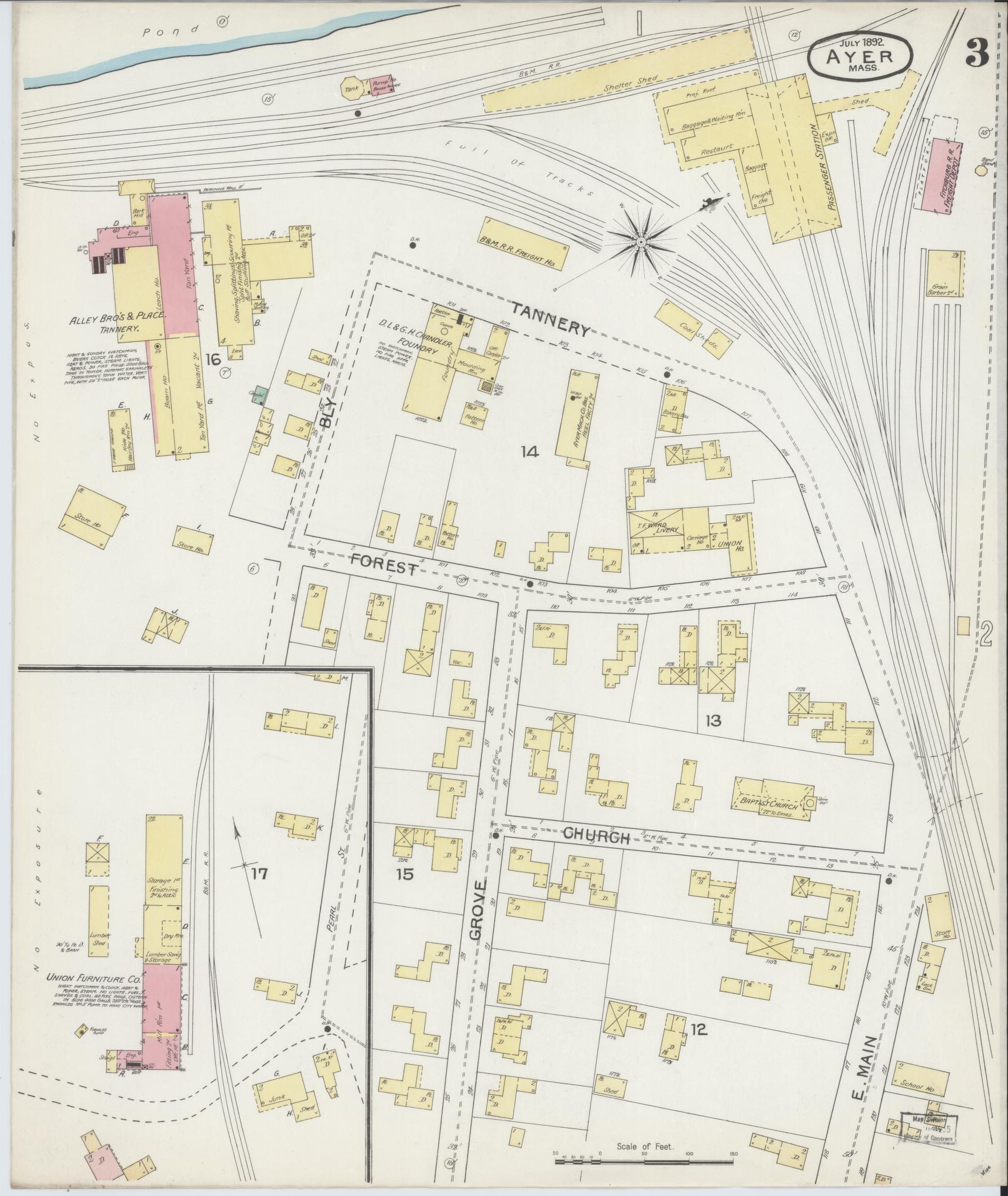 Sanborn Fire Insurance Map from Ayer, Middlesex County, Massachusetts (1892), Sheet #0003 - Historic Sanborn Fire Insurance Map Print, vintage old map wall art, antique decor, genealogy gift, Massachusetts Massachusetts map