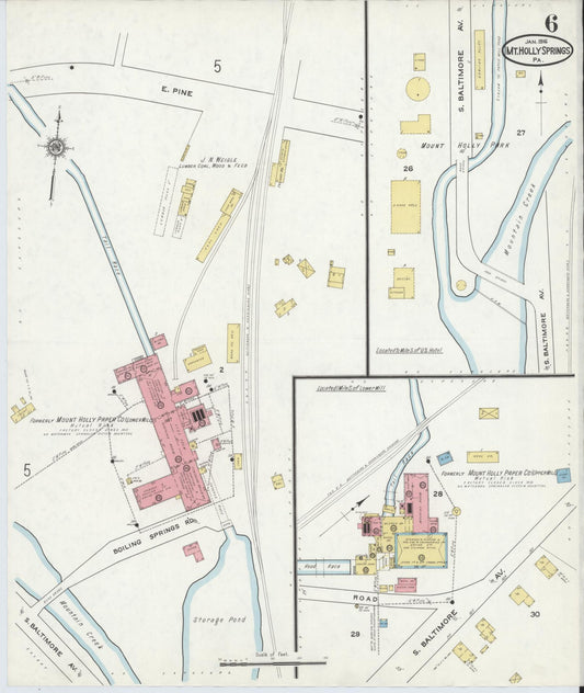 Sanborn Fire Insurance Map from Mount Holly Springs, Cumberland County, Pennsylvania (1916), Sheet #0006 - Historic Sanborn Fire Insurance Map Print, vintage old map wall art, antique decor, genealogy gift, Pennsylvania Pennsylvania map