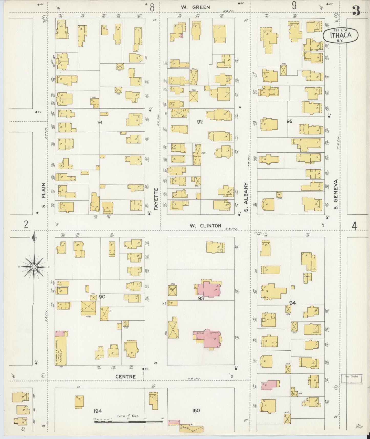 Sanborn Fire Insurance Map from Ithaca, Tompkins County, New York (1904), Sheet #0003 - Historic Sanborn Fire Insurance Map Print, vintage old map wall art, antique decor, genealogy gift, New York New York map