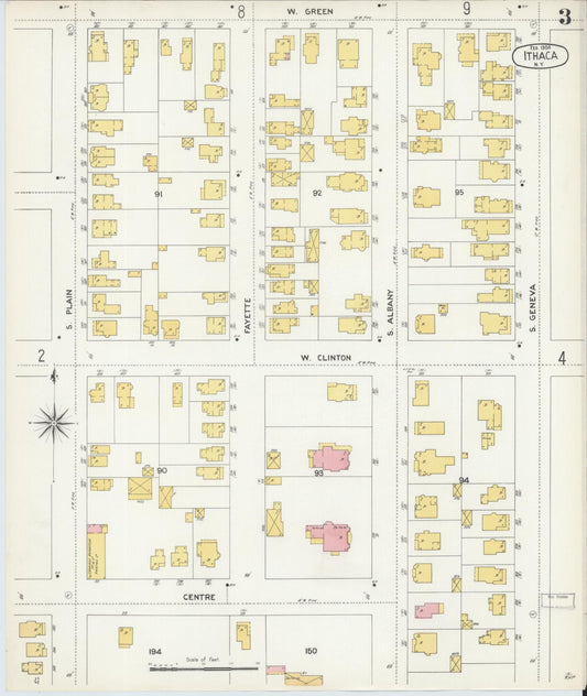 Sanborn Fire Insurance Map from Ithaca, Tompkins County, New York (1904), Sheet #0003 - Historic Sanborn Fire Insurance Map Print, vintage old map wall art, antique decor, genealogy gift, New York New York map