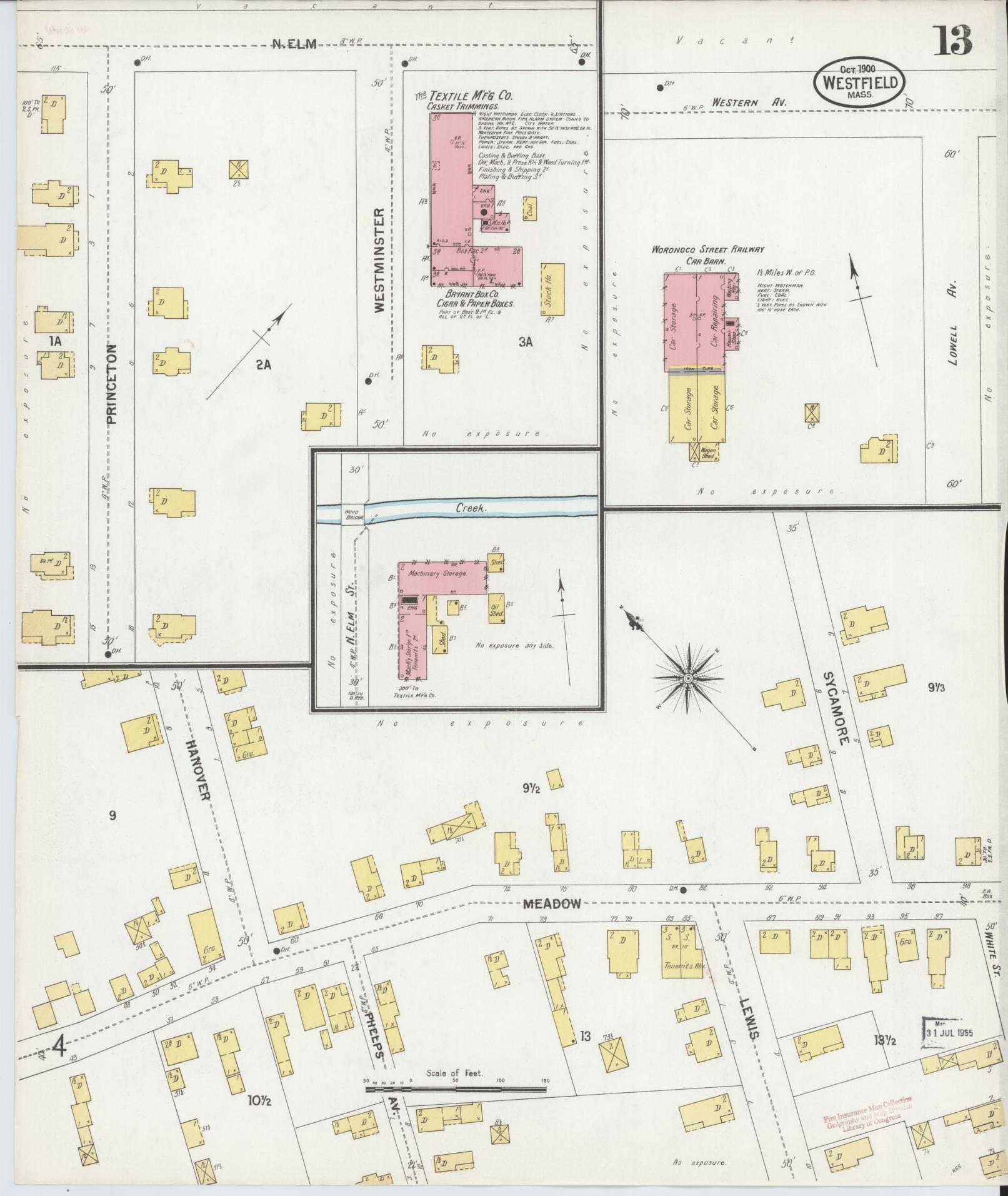 Sanborn Fire Insurance Map from Westfield, Hampden County, Massachusetts (1900), Sheet #0013 - Complete Map Set gallery image, historic Sanborn map, vintage wall art, Massachusetts Massachusetts