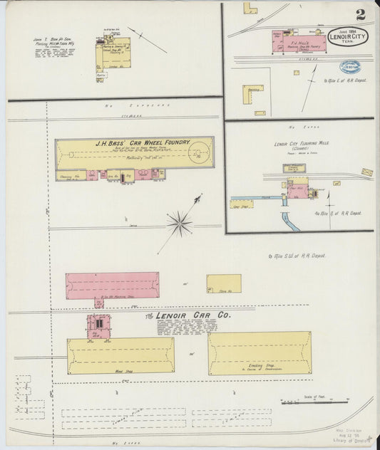 Sanborn Fire Insurance Map from Lenoir City, Loudon County, Tennessee (1894), Sheet #0002 - Historic Sanborn Fire Insurance Map Print, vintage old map wall art, antique decor, genealogy gift, Tennessee Tennessee map