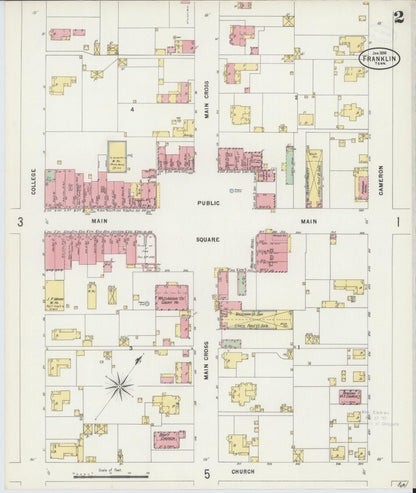 Sanborn Fire Insurance Map from Franklin, Williamson County, Tennessee (1898), Sheet #0002 - Complete Map Set gallery image, historic Sanborn map, vintage wall art, Tennessee Tennessee