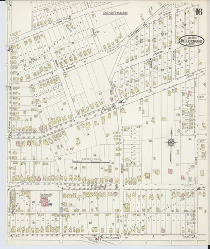 Sanborn Fire Insurance Map from Bellefontaine, Logan County, Ohio (1914), Sheet #0016 - Historic Sanborn Fire Insurance Map Print, vintage old map wall art, antique decor, genealogy gift, Ohio Ohio map