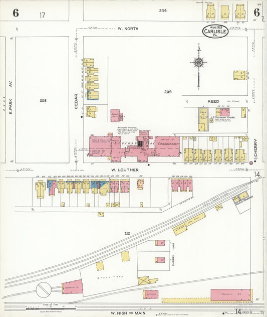 Sanborn Fire Insurance Map from Carlisle, Cumberland County, Pennsylvania (1923), Sheet #0006 - Historic Sanborn Fire Insurance Map Print, vintage old map wall art, antique decor, genealogy gift, Pennsylvania Pennsylvania map