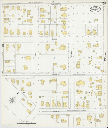 Sanborn Fire Insurance Map from Beaumont, Jefferson County, Texas (1899), Sheet #0009 - Historic Sanborn Fire Insurance Map Print, vintage old map wall art, antique decor, genealogy gift, Texas Texas map