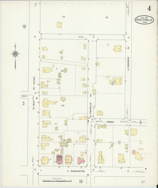 Sanborn Fire Insurance Map from Fayetteville, Lincoln County, Tennessee (1914), Sheet #0004 - Historic Sanborn Fire Insurance Map Print, vintage old map wall art, antique decor, genealogy gift, Tennessee Tennessee map