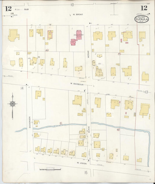 Sanborn Fire Insurance Map from Eufaula, Barbour County, Alabama (1950), Sheet #0012 - Historic Sanborn Fire Insurance Map Print, vintage old map wall art, antique decor, genealogy gift, Alabama Alabama map