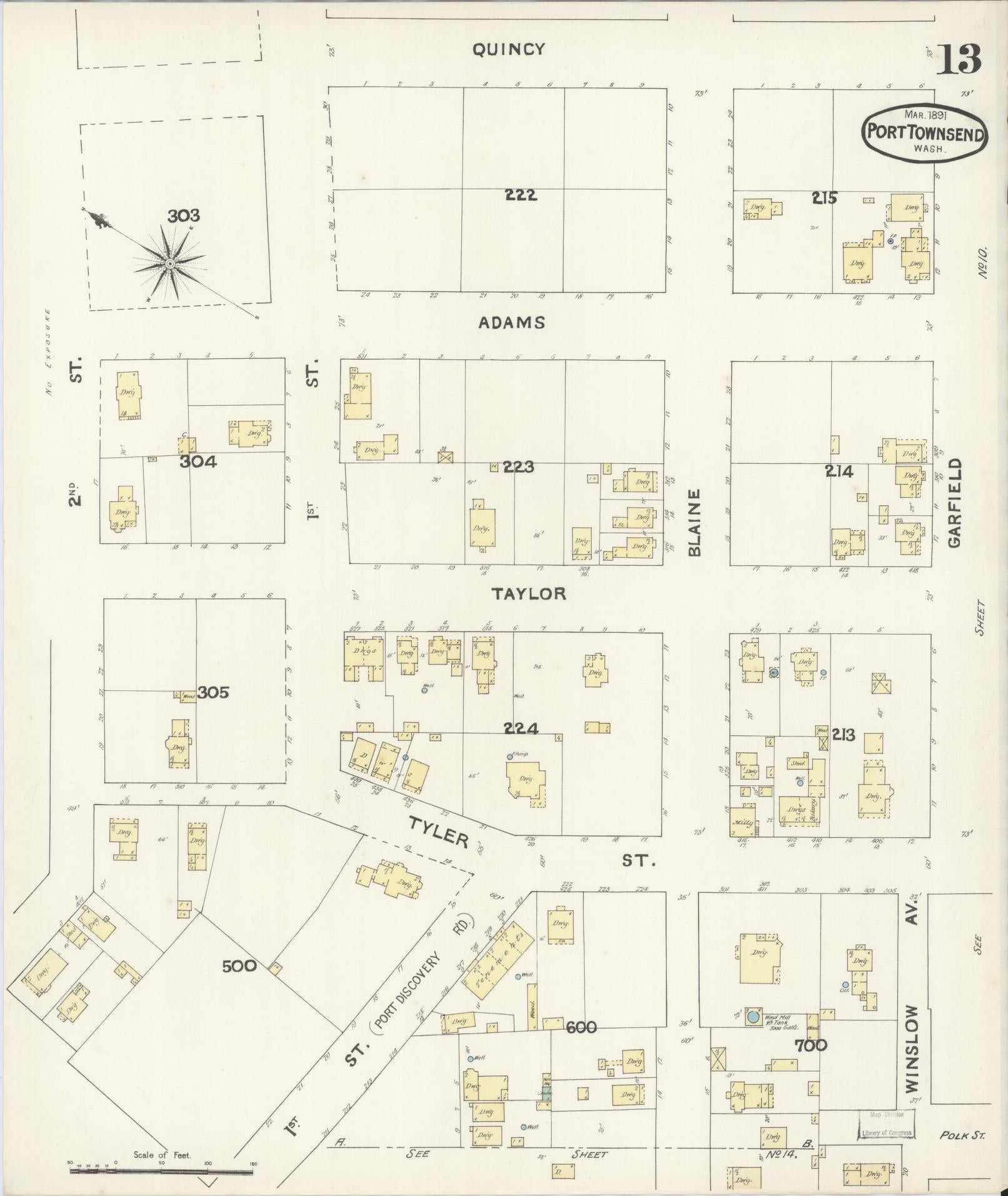 Sanborn Fire Insurance Map from Port Townsend, Jefferson County, Washington (1891), Sheet #0013 - Complete Map Set gallery image, historic Sanborn map, vintage wall art, Washington Washington