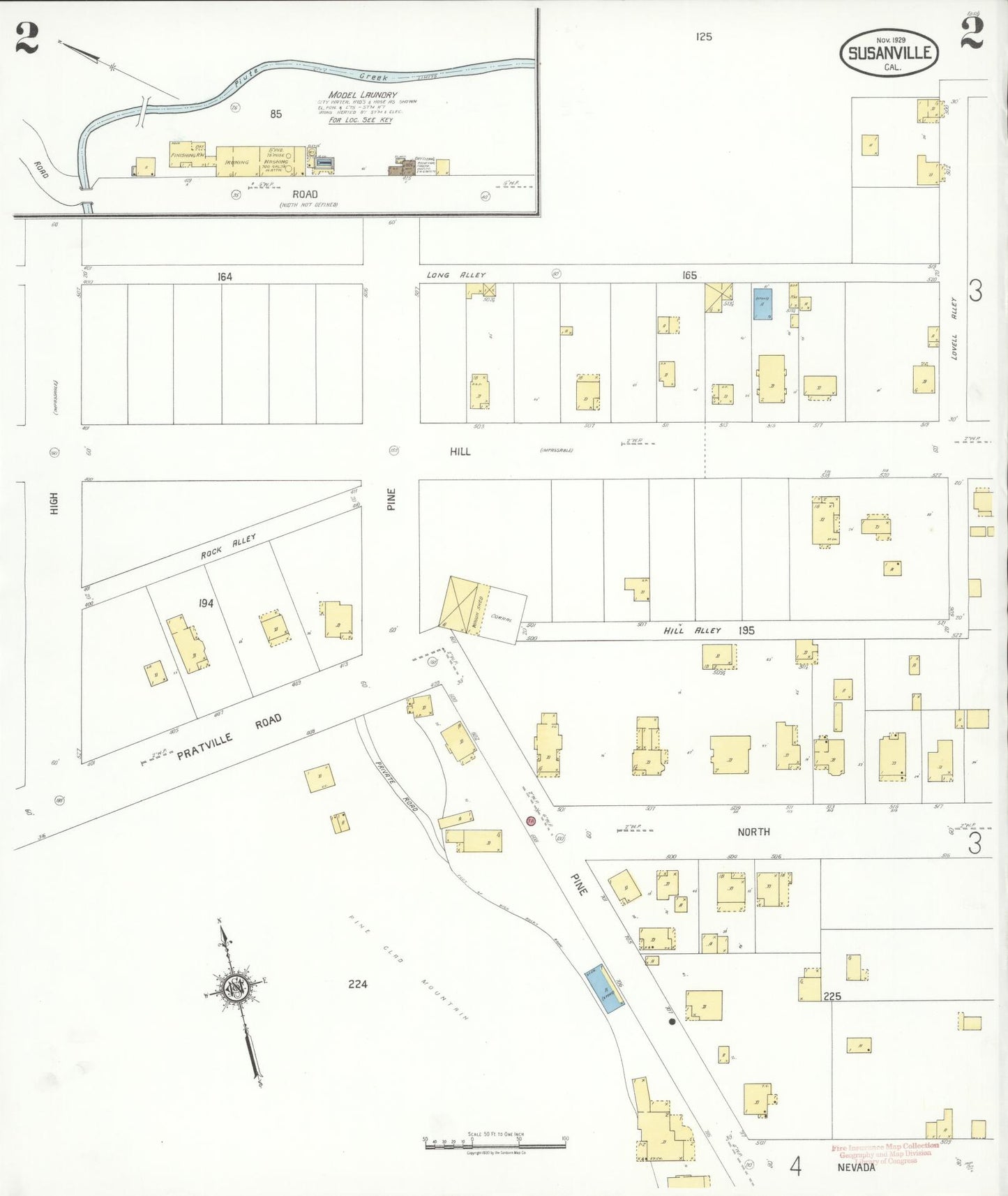Sanborn Fire Insurance Map from Susanville, Lassen County, California (1929), Sheet #0002 - Complete Map Set gallery image, historic Sanborn map, vintage wall art, California California