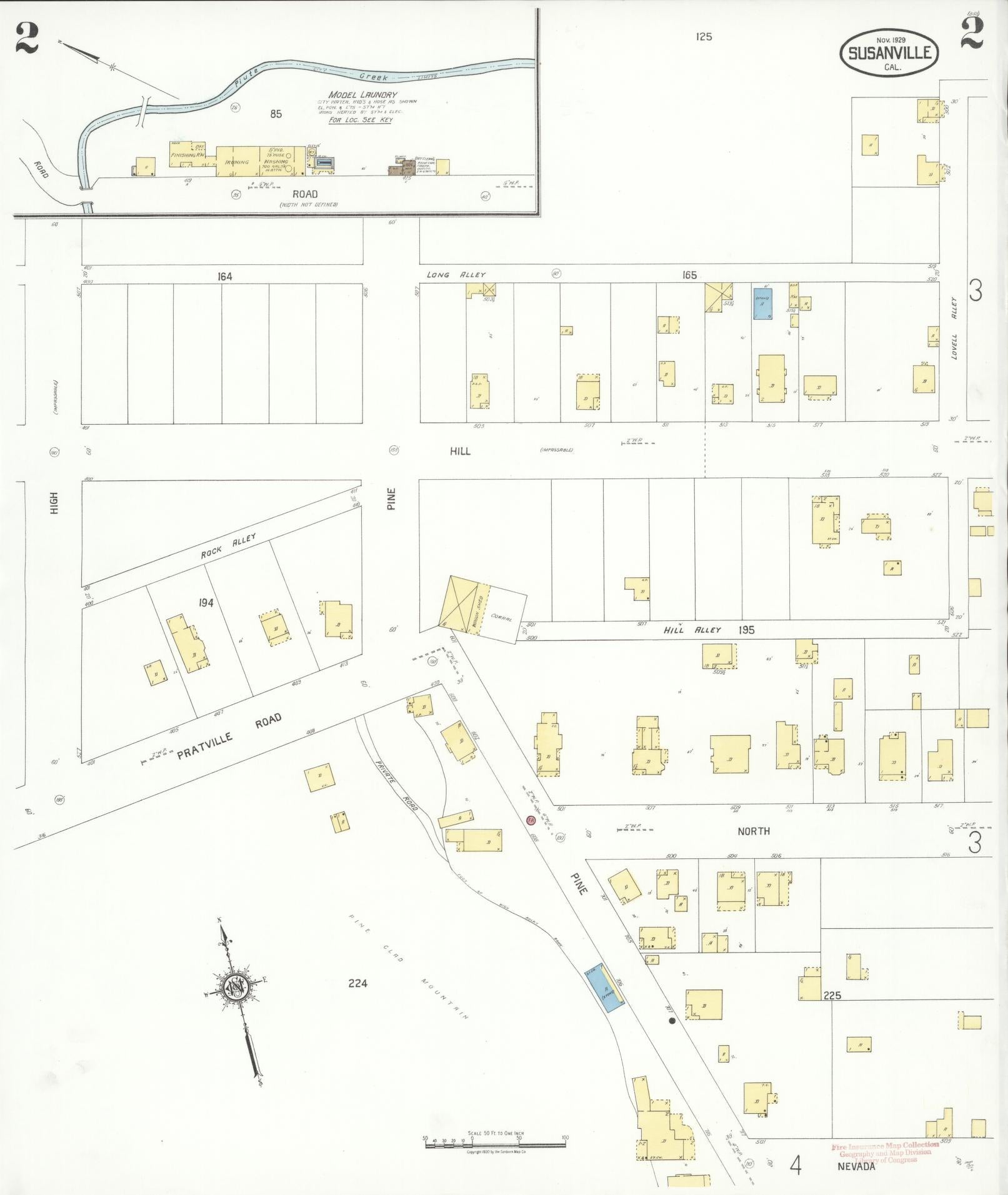 Sanborn Fire Insurance Map from Susanville, Lassen County, California (1929), Sheet #0002 - Complete Map Set gallery image, historic Sanborn map, vintage wall art, California California