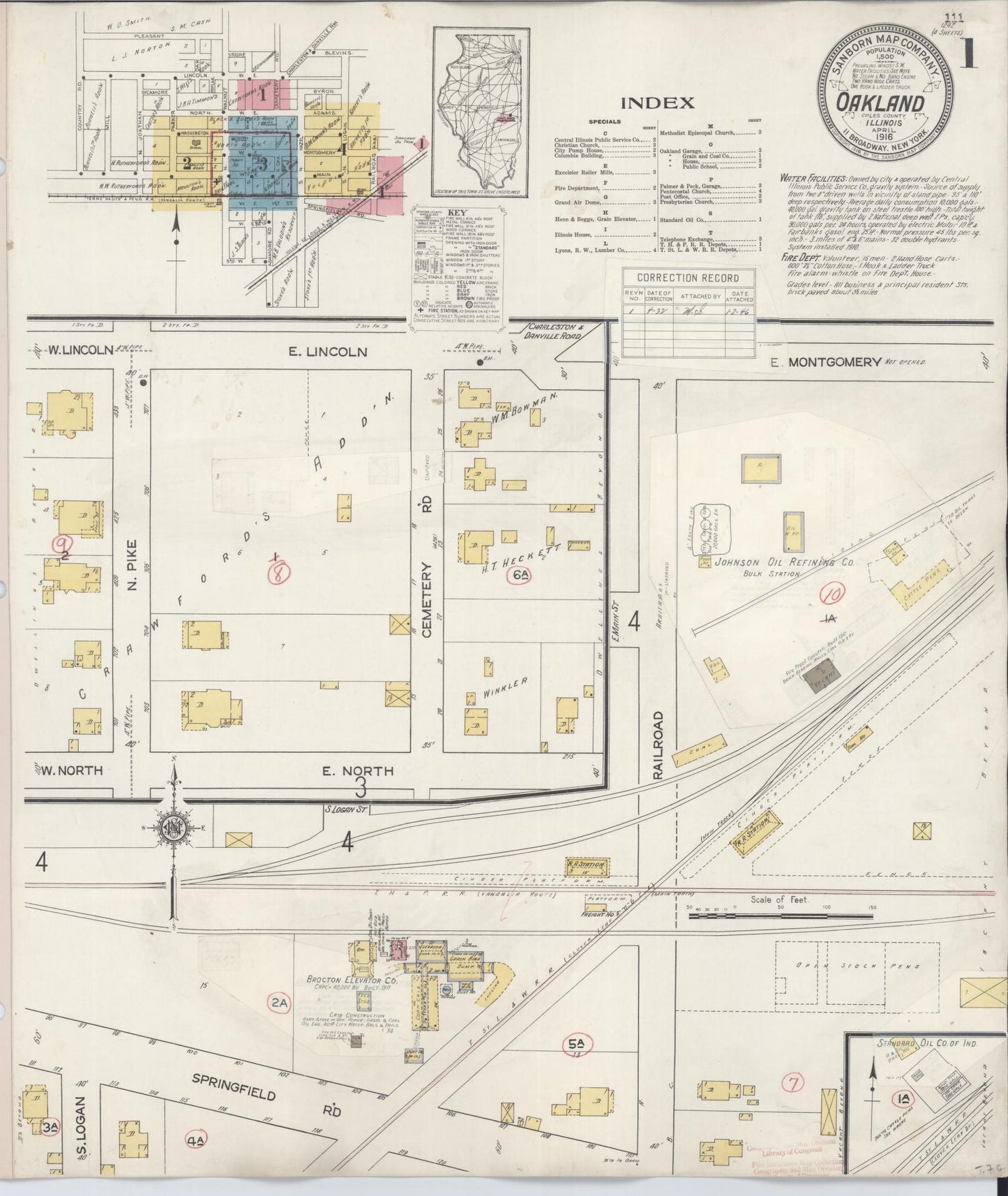 Sanborn Fire Insurance Map from Oakland, Coles County, Illinois (1932), Sheet #0001 - Complete Map Set gallery image, historic Sanborn map, vintage wall art, Illinois Illinois