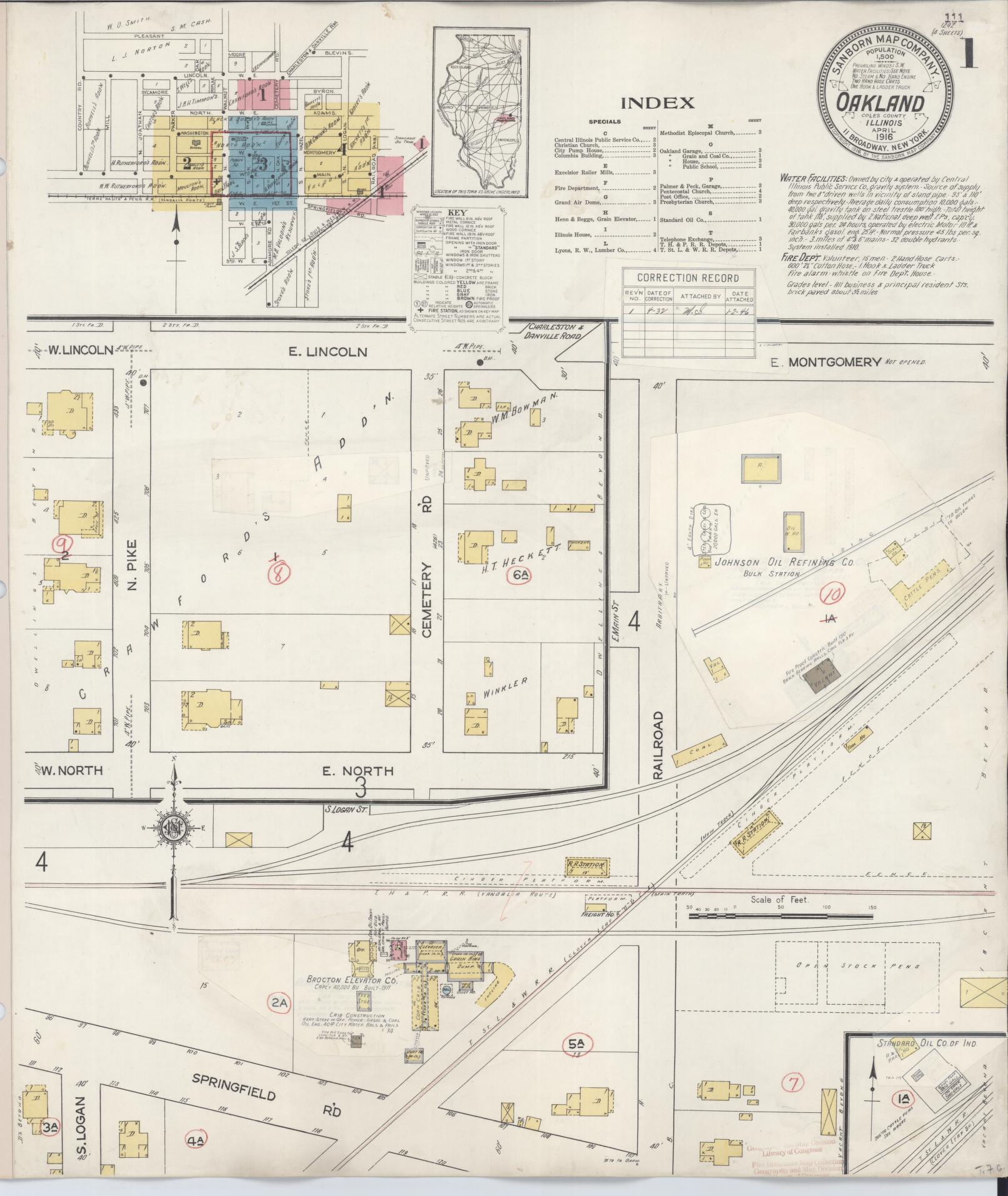 Sanborn Fire Insurance Map from Oakland, Coles County, Illinois (1932), Sheet #0001 - Complete Map Set gallery image, historic Sanborn map, vintage wall art, Illinois Illinois
