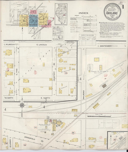 Sanborn Fire Insurance Map from Oakland, Coles County, Illinois (1932), Sheet #0001 - Complete Map Set gallery image, historic Sanborn map, vintage wall art, Illinois Illinois