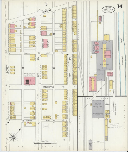 Sanborn Fire Insurance Map from Steelton, Dauphin County, Pennsylvania (1902), Sheet #0014 - Historic Sanborn Fire Insurance Map Print, vintage old map wall art, antique decor, genealogy gift, Pennsylvania Pennsylvania map