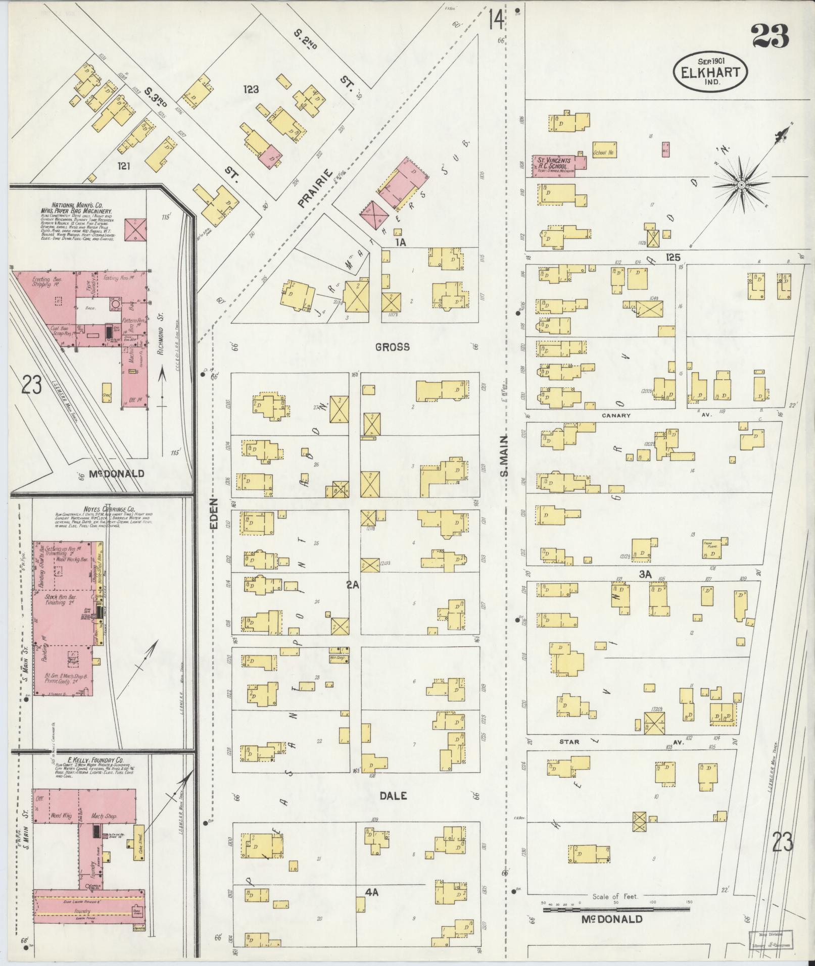 Sanborn Fire Insurance Map from Elkhart, Elkhart County, Indiana (1901), Sheet #0023 - Complete Map Set gallery image, historic Sanborn map, vintage wall art, Indiana Indiana