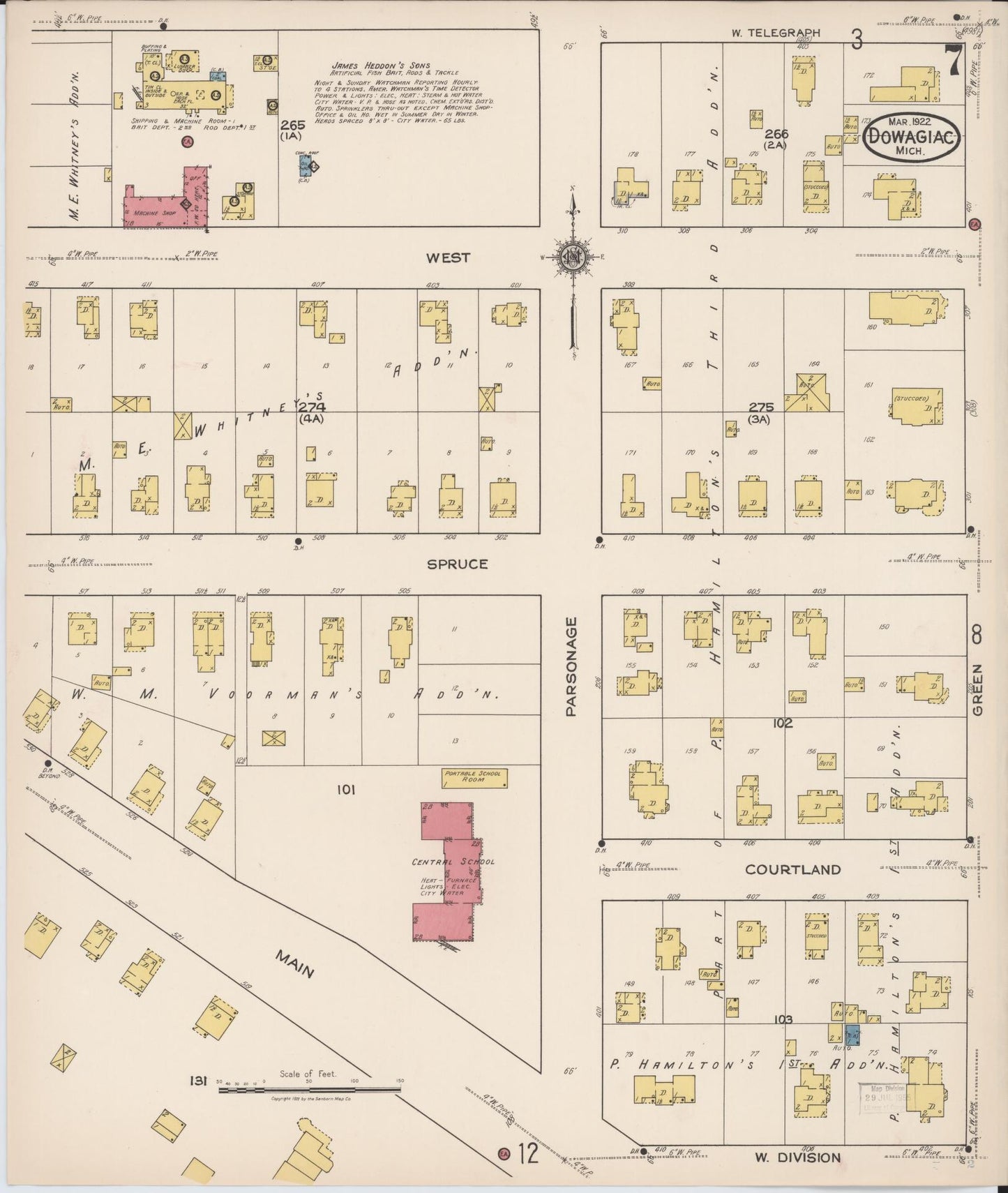 Sanborn Fire Insurance Map from Dowagiac, Cass County, Michigan (1922), Sheet #0007 - Complete Map Set gallery image, historic Sanborn map, vintage wall art, Michigan Michigan