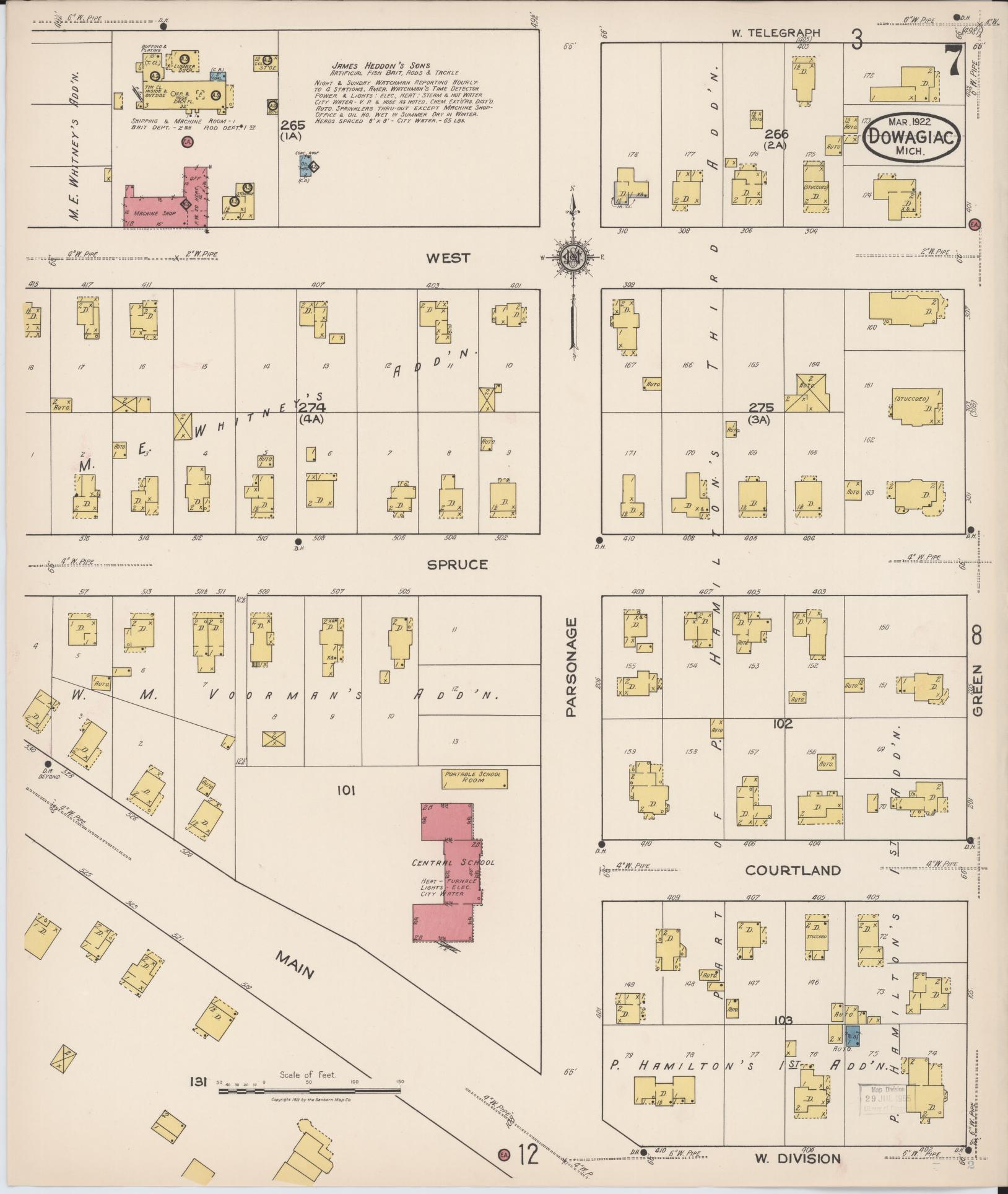 Sanborn Fire Insurance Map from Dowagiac, Cass County, Michigan (1922), Sheet #0007 - Complete Map Set gallery image, historic Sanborn map, vintage wall art, Michigan Michigan