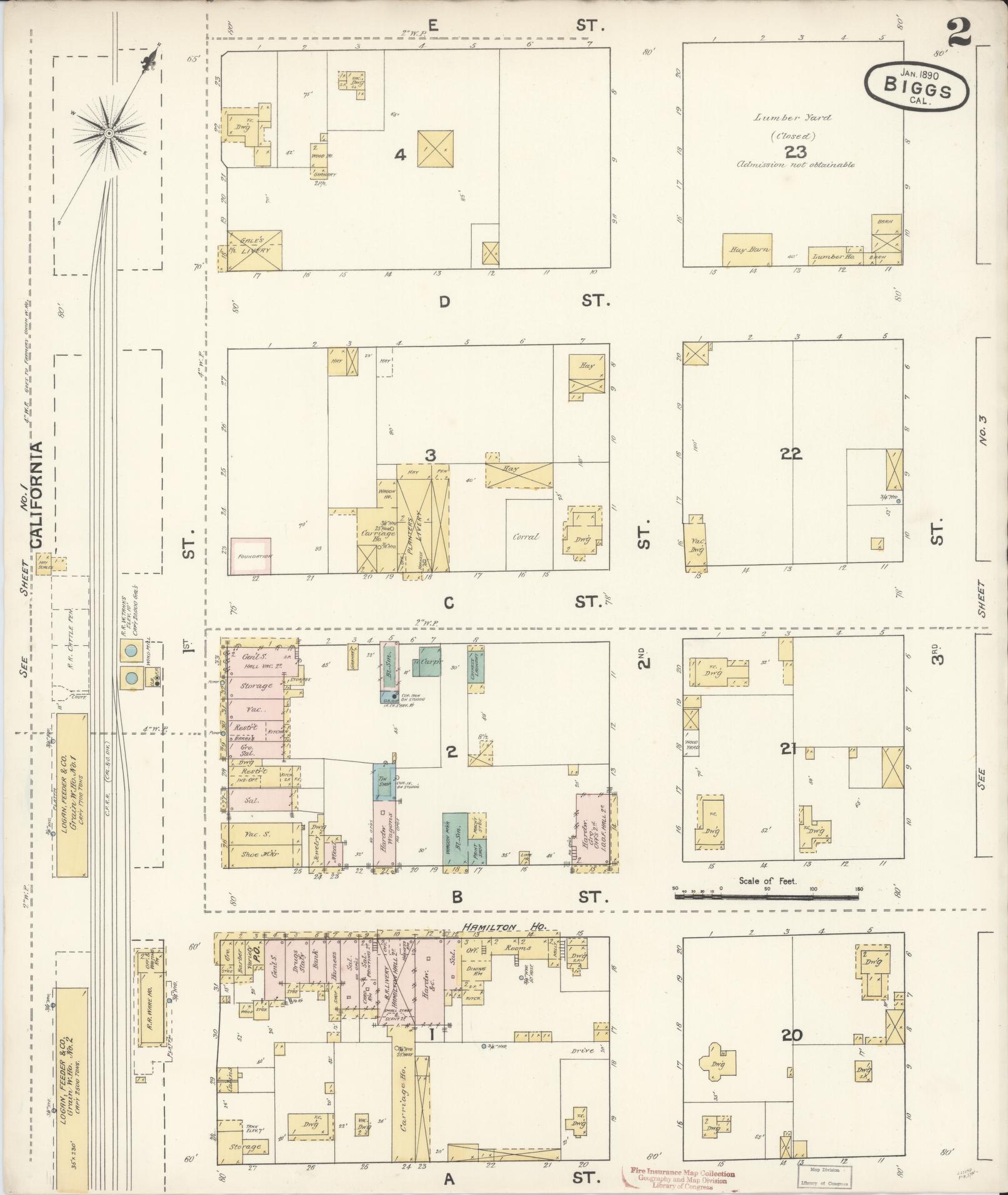 Sanborn Fire Insurance Map from Biggs, Butte County, California (1890), Sheet #0002 - Historic Sanborn Fire Insurance Map Print, vintage old map wall art, antique decor, genealogy gift, California California map