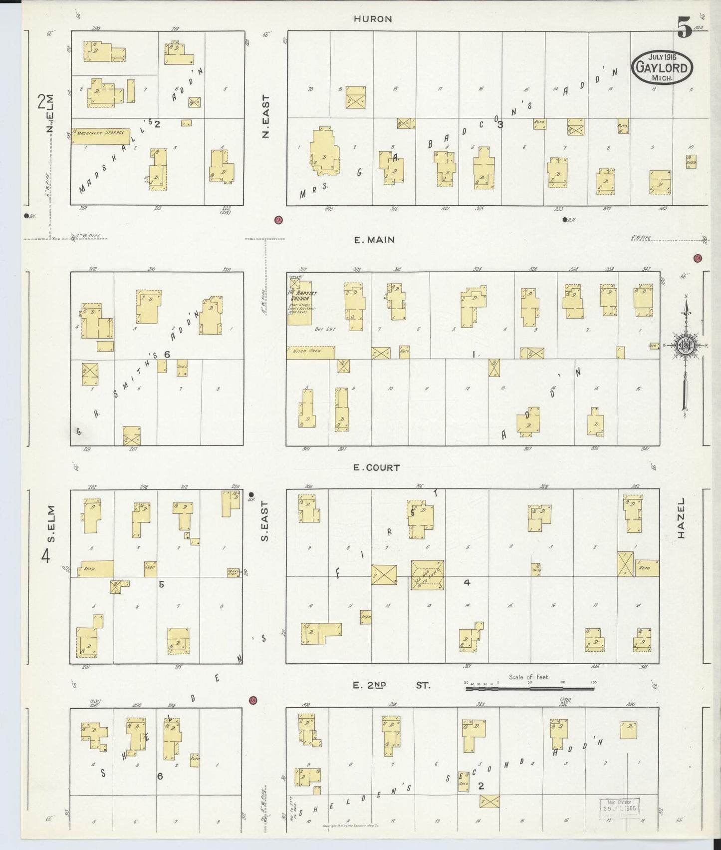 Sanborn Fire Insurance Map from Gaylord, Otsego County, Michigan (1916), Sheet #0005 - Complete Map Set gallery image, historic Sanborn map, vintage wall art, Michigan Michigan