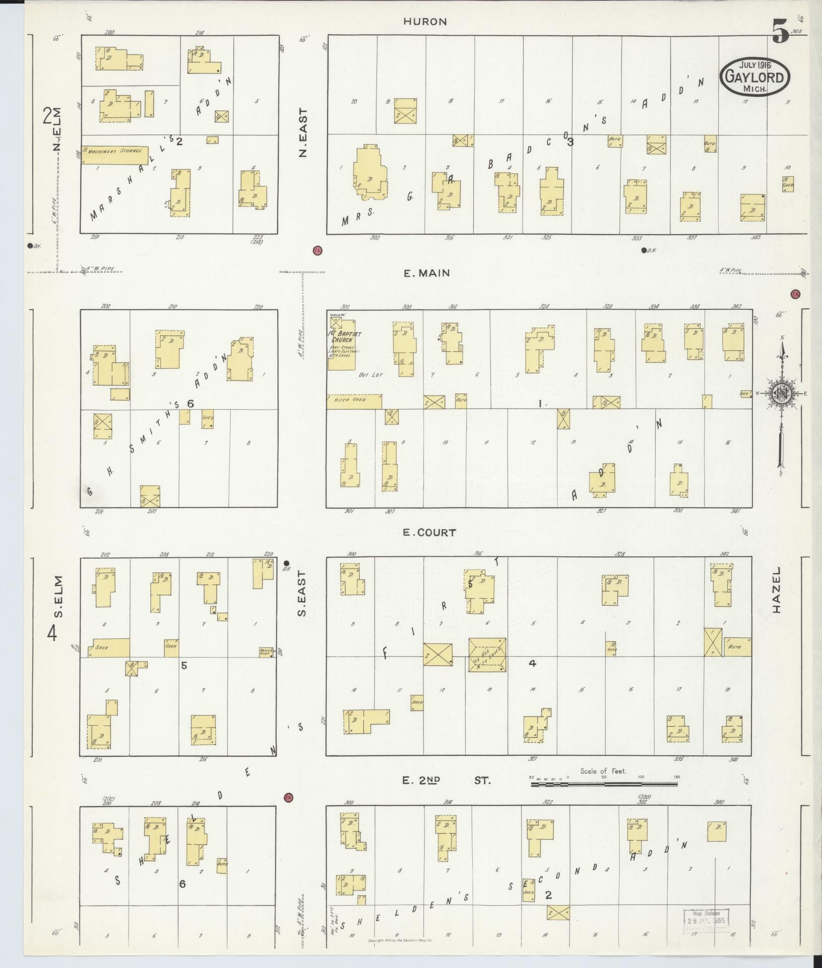 Sanborn Fire Insurance Map from Gaylord, Otsego County, Michigan (1916), Sheet #0005 - Complete Map Set gallery image, historic Sanborn map, vintage wall art, Michigan Michigan