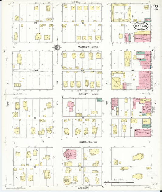Sanborn Fire Insurance Map from Harlan, Shelby County, Iowa (1909), Sheet #0002 - Historic Sanborn Fire Insurance Map Print, vintage old map wall art