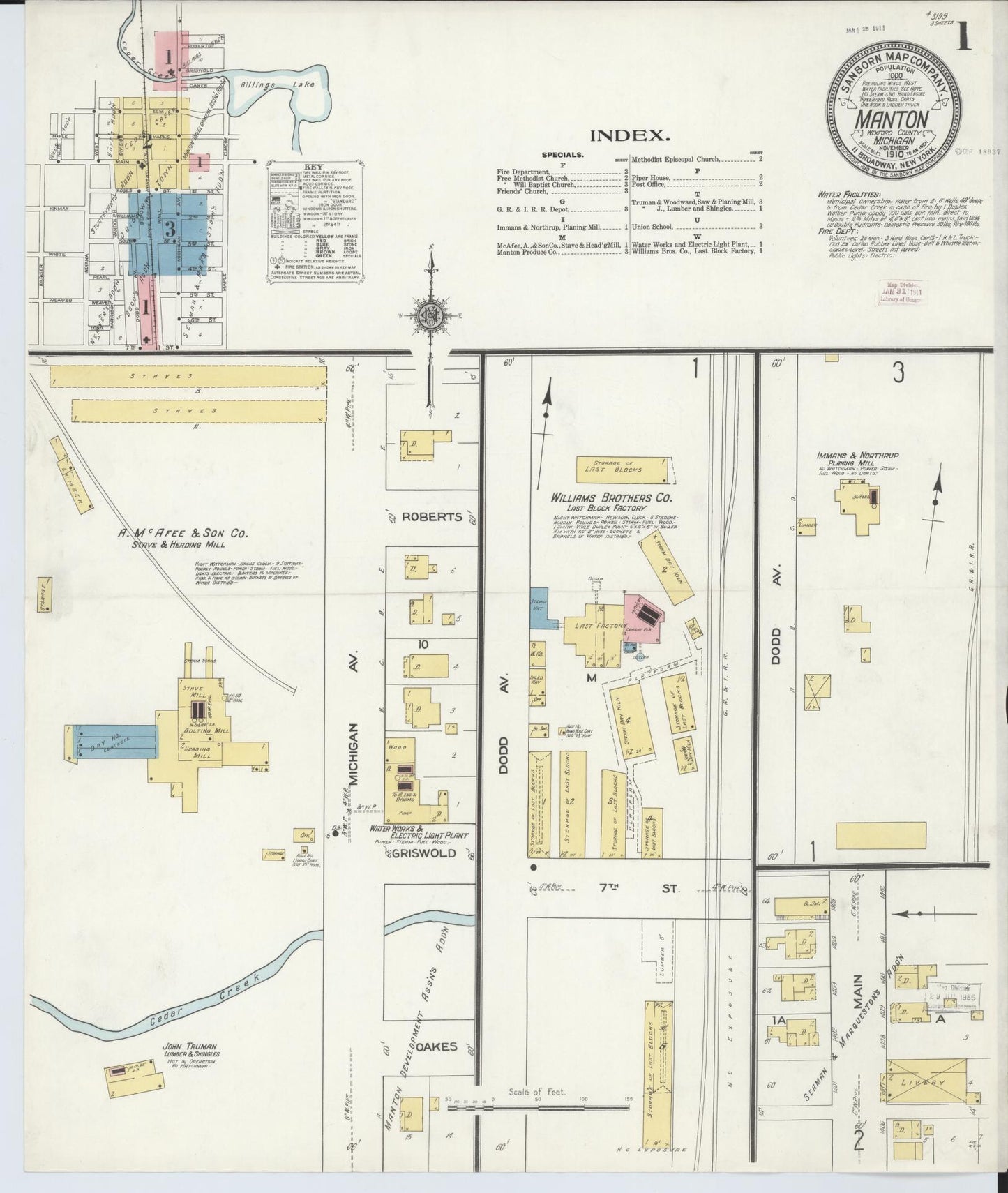Sanborn Fire Insurance Map from Manton, Wexford County, Michigan (1910), Sheet #0001 - Complete Map Set gallery image, historic Sanborn map, vintage wall art, Michigan Michigan