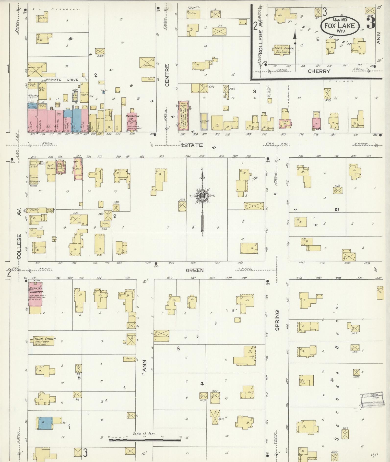 Sanborn Fire Insurance Map from Fox Lake, Dodge County, Wisconsin (1913), Sheet #0003 - Complete Map Set gallery image, historic Sanborn map, vintage wall art, Wisconsin Wisconsin