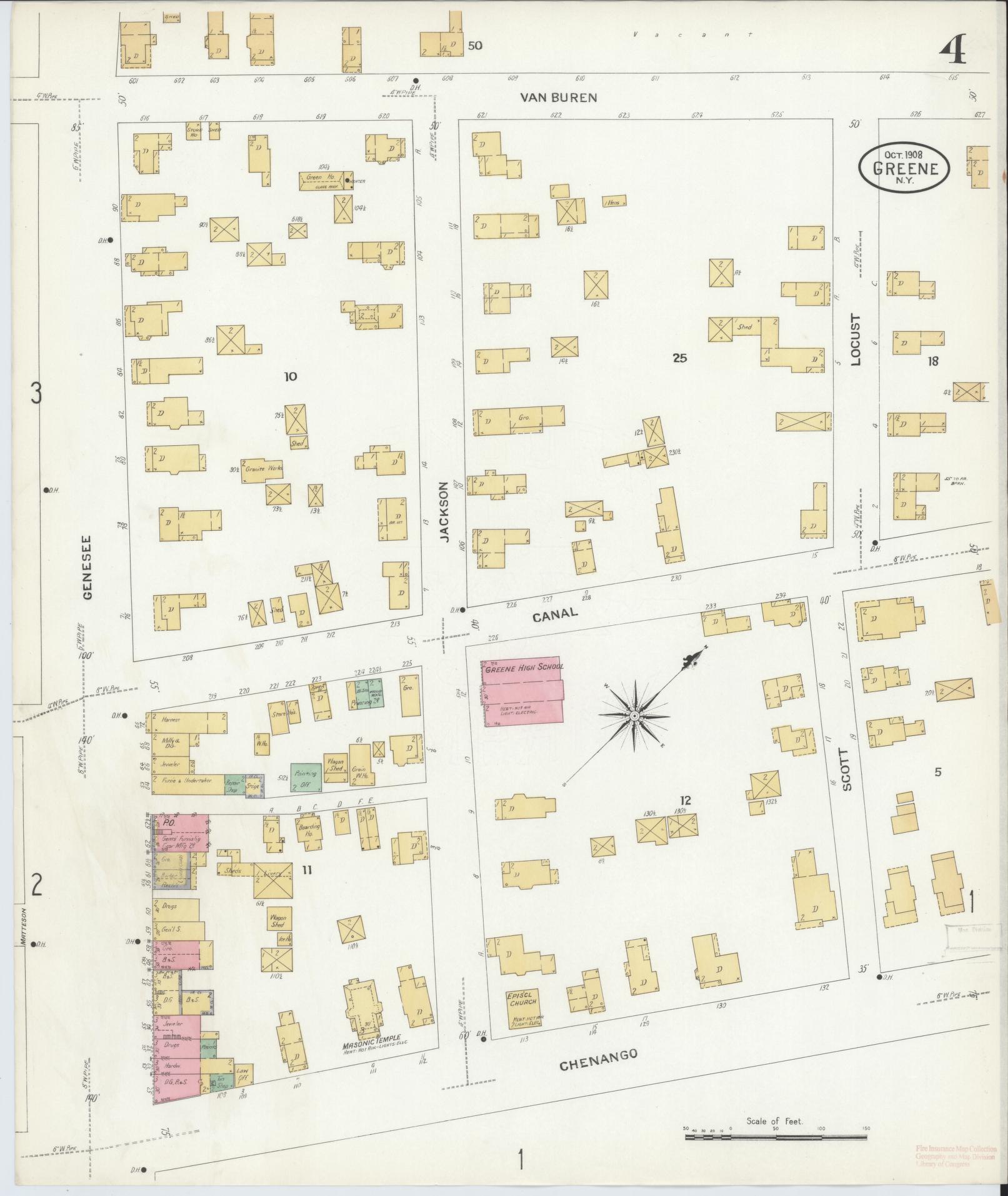 Sanborn Fire Insurance Map from Greene, Chenango County, New York (1908), Sheet #0004 - Historic Sanborn Fire Insurance Map Print, vintage old map wall art, antique decor, genealogy gift, New York New York map