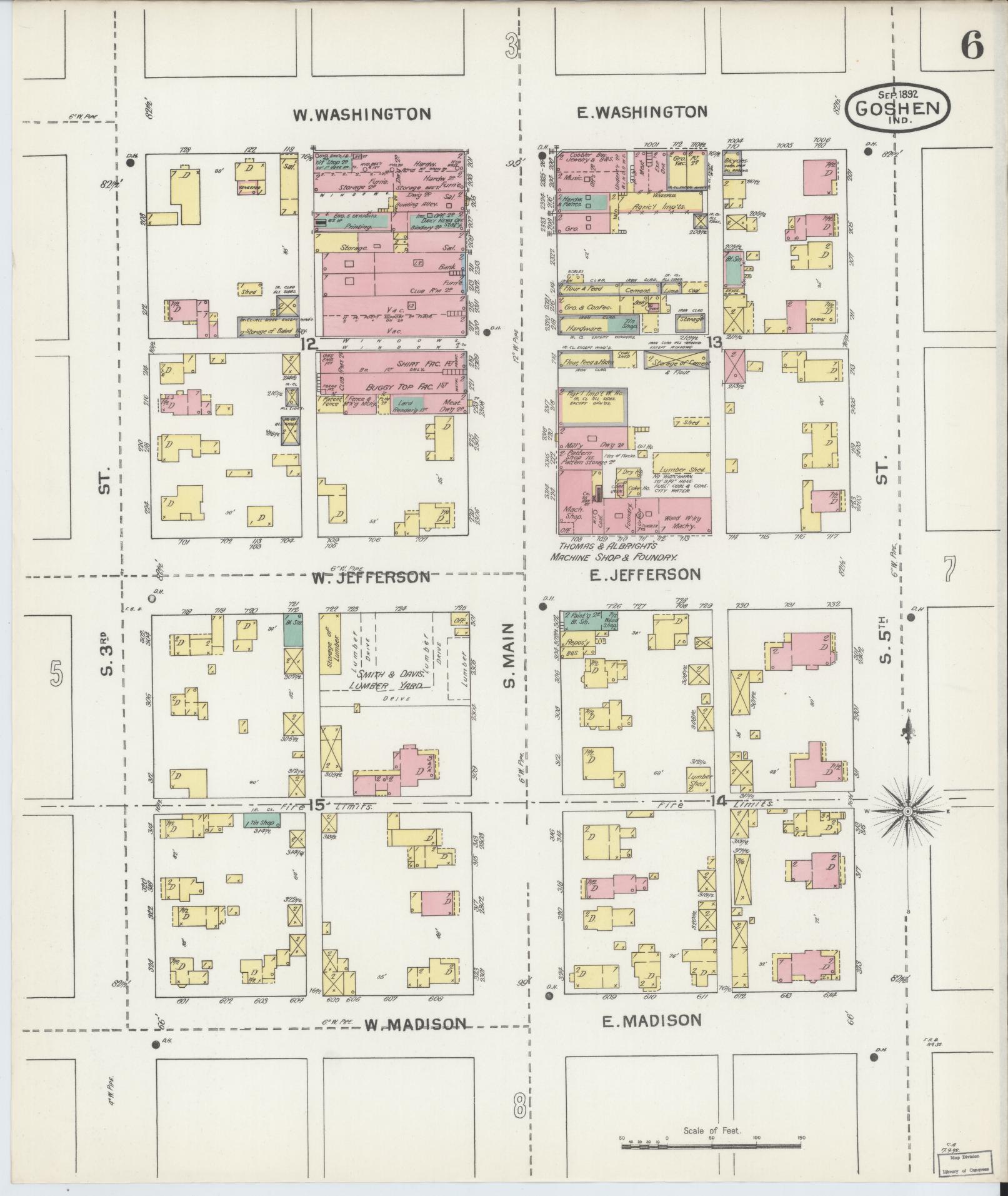 Sanborn Fire Insurance Map from Goshen, Elkhart County, Indiana (1892), Sheet #0006 - Complete Map Set gallery image, historic Sanborn map, vintage wall art, Indiana Indiana