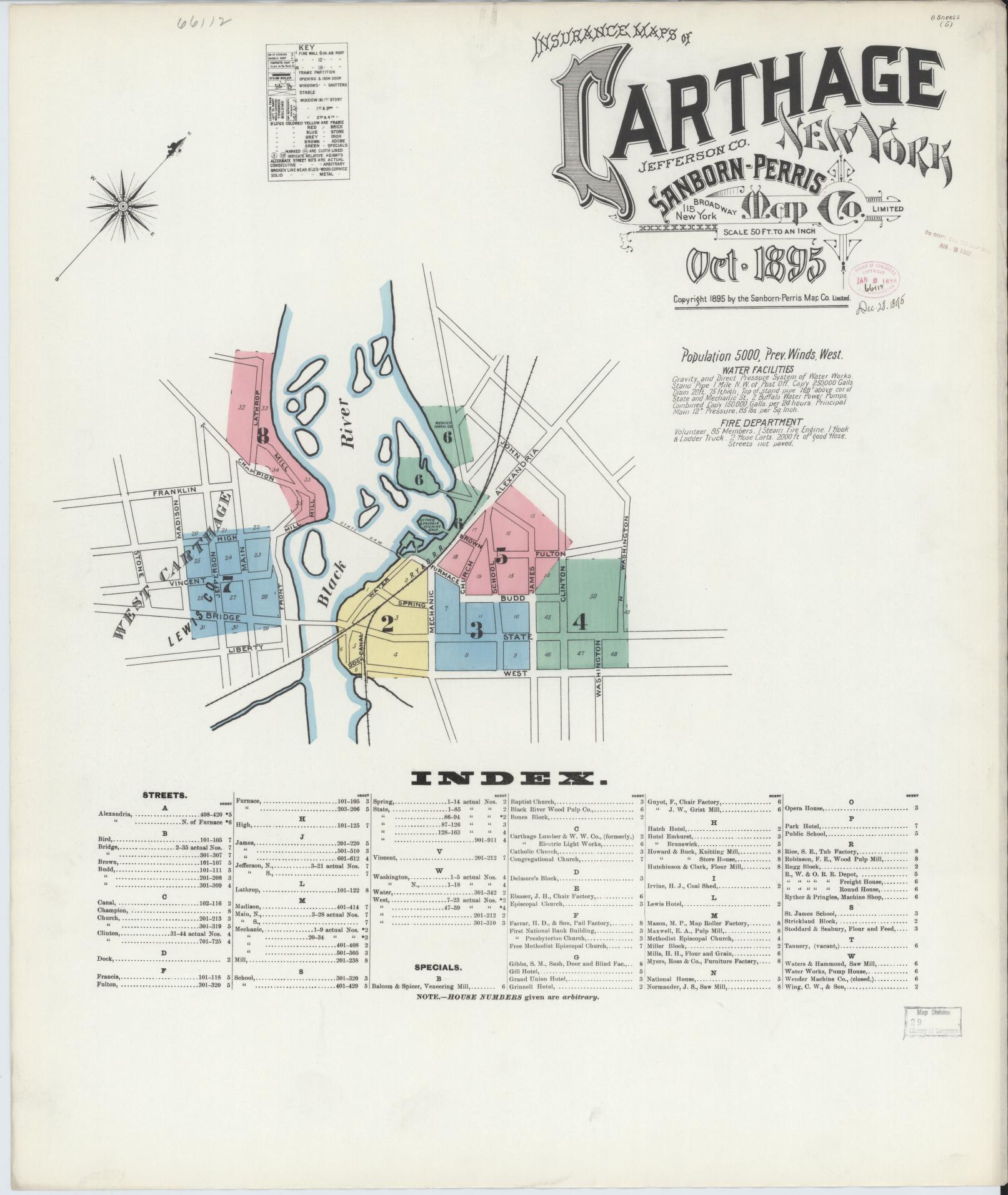 Sanborn Fire Insurance Map from Carthage, Jefferson County, New York. (1895) – Historic Sanborn Fire Insurance Map Print