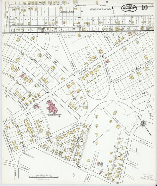Sanborn Fire Insurance Map from Kingsport, Sullivan County, Tennessee (1919), Sheet #0010 - Historic Sanborn Fire Insurance Map Print, vintage old map wall art, antique decor, genealogy gift, Tennessee Tennessee map