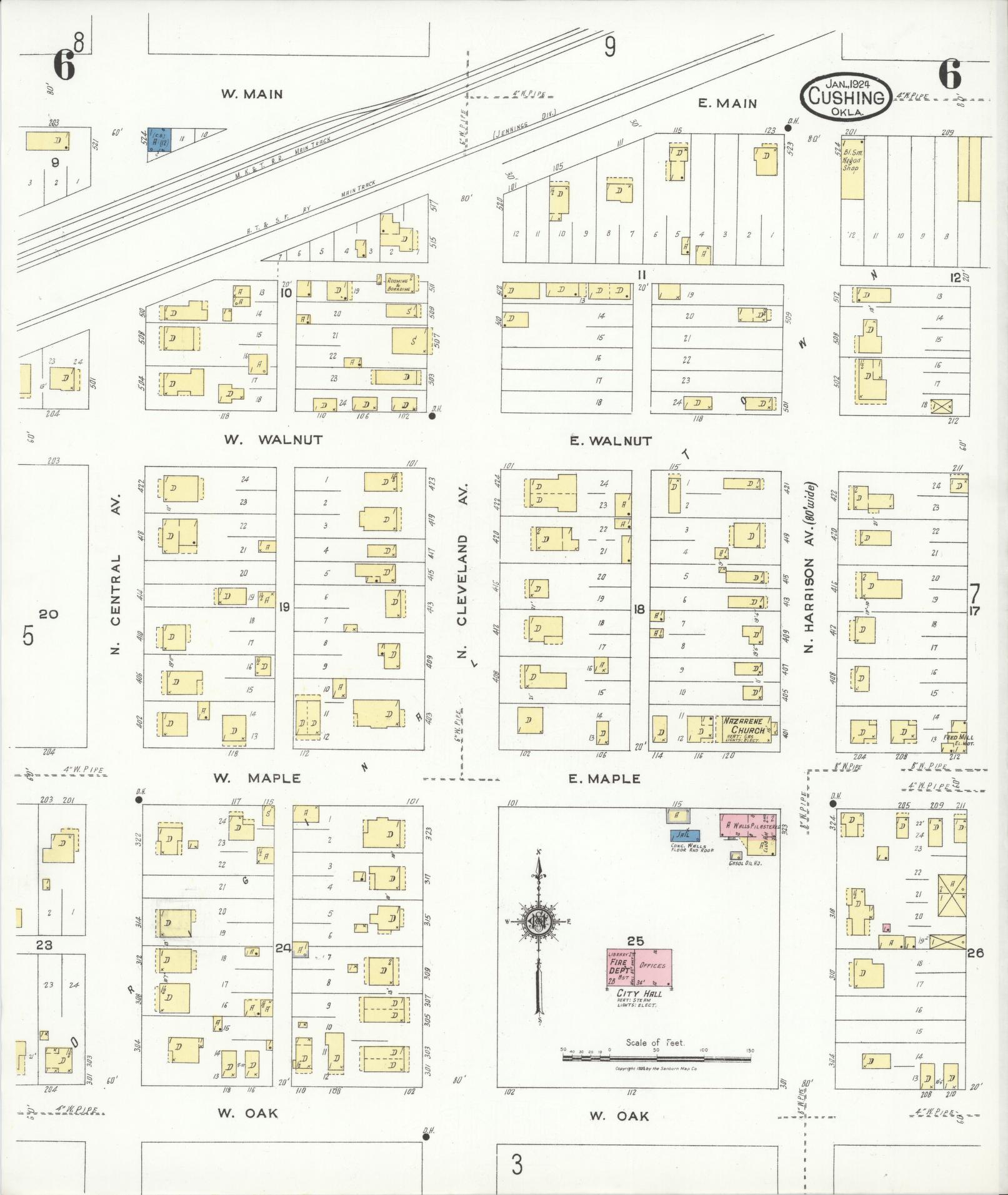 Sanborn Fire Insurance Map from Cushing, Payne County, Oklahoma (1924), Sheet #0006 - Complete Map Set gallery image, historic Sanborn map, vintage wall art, Oklahoma Oklahoma