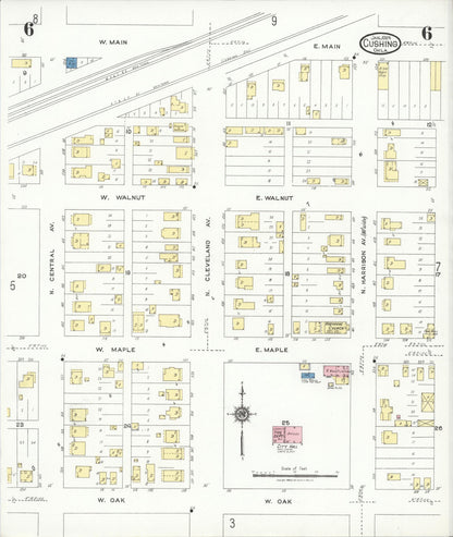 Sanborn Fire Insurance Map from Cushing, Payne County, Oklahoma (1924), Sheet #0006 - Complete Map Set gallery image, historic Sanborn map, vintage wall art, Oklahoma Oklahoma