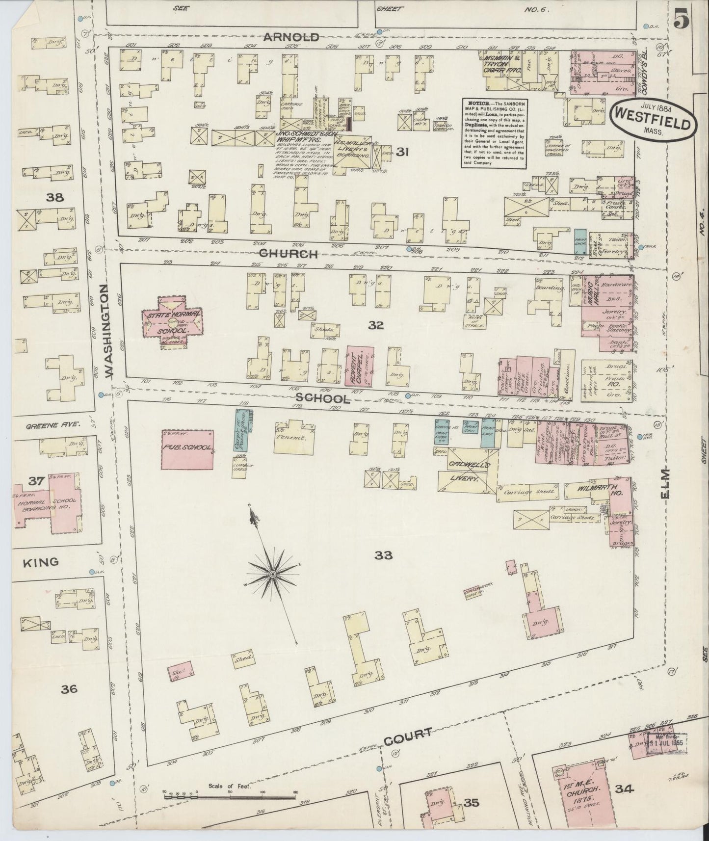 Sanborn Fire Insurance Map from Westfield, Hampden County, Massachusetts (1884), Sheet #0005 - Complete Map Set gallery image, historic Sanborn map, vintage wall art, Massachusetts Massachusetts