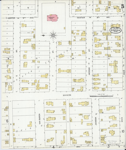 Sanborn Fire Insurance Map from Anoka, Anoka County, Minnesota (1904), Sheet #0005 - Historic Sanborn Fire Insurance Map Print, vintage old map wall art, antique decor, genealogy gift, Minnesota Minnesota map