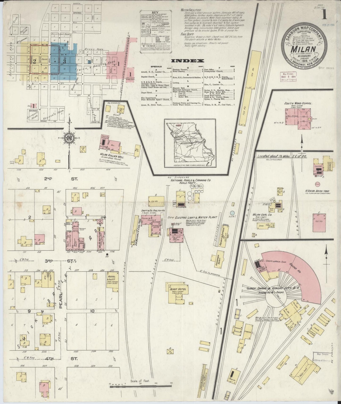 Sanborn Fire Insurance Map from Milan, Sullivan County, Missouri (1914), Sheet #0001 - Historic Sanborn Fire Insurance Map Print, vintage old map wall art, antique decor, genealogy gift, Missouri Missouri map