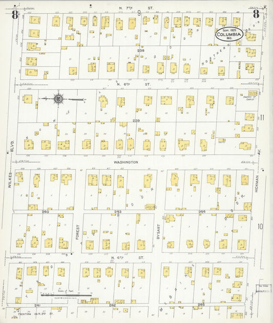 Sanborn Fire Insurance Map from Columbia, Boone County, Missouri (1925), Sheet #0008 - Historic Sanborn Fire Insurance Map Print, vintage old map wall art, antique decor, genealogy gift, Missouri Missouri map