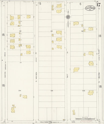 Sanborn Fire Insurance Map from Hollywood, Los Angeles County, California (1913), Sheet #0017 - Historic Sanborn Fire Insurance Map Print, vintage old map wall art, antique decor, genealogy gift, California California map