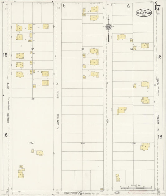 Sanborn Fire Insurance Map from Hollywood, Los Angeles County, California (1913), Sheet #0017 - Historic Sanborn Fire Insurance Map Print, vintage old map wall art, antique decor, genealogy gift, California California map