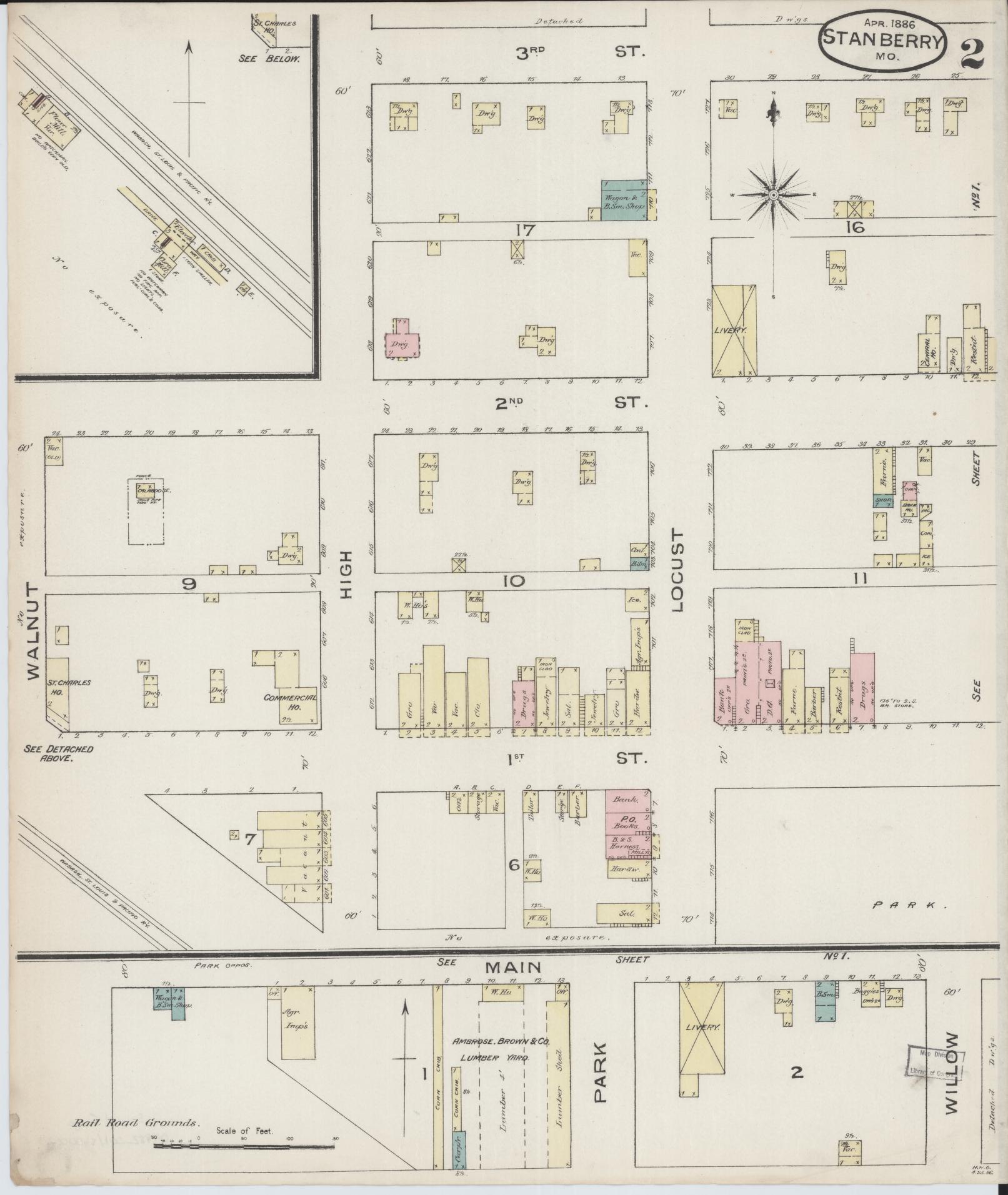 Sanborn Fire Insurance Map from Stanberry, Gentry County, Missouri (1886), Sheet #0002 - Historic Sanborn Fire Insurance Map Print, vintage old map wall art, antique decor, genealogy gift, Missouri Missouri map