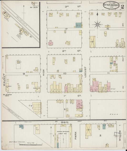 Sanborn Fire Insurance Map from Stanberry, Gentry County, Missouri (1886), Sheet #0002 - Historic Sanborn Fire Insurance Map Print, vintage old map wall art, antique decor, genealogy gift, Missouri Missouri map