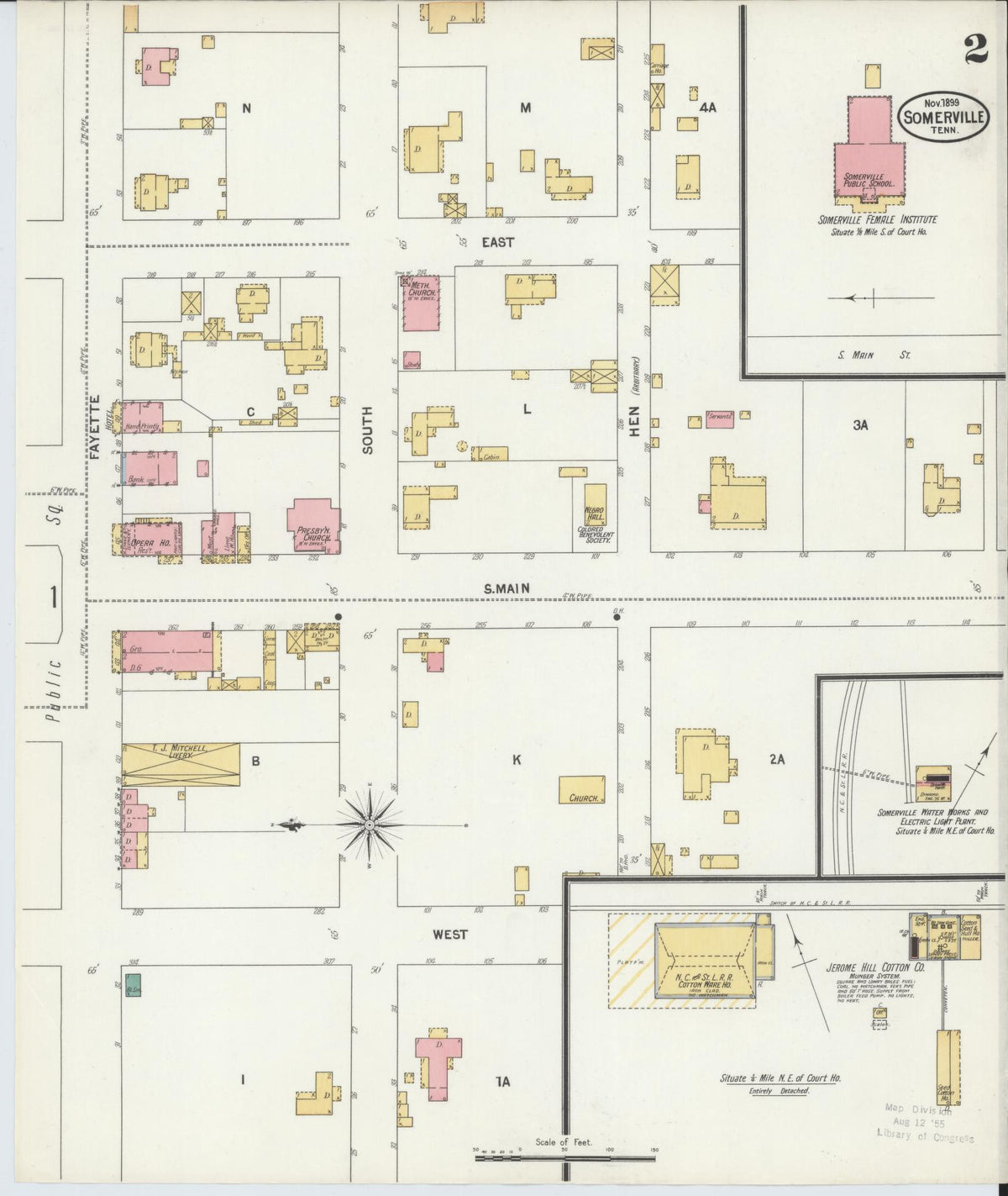 Sanborn Fire Insurance Map from Somerville, Fayette County, Tennessee (1899), Sheet #0002 - Complete Map Set gallery image, historic Sanborn map, vintage wall art, Tennessee Tennessee