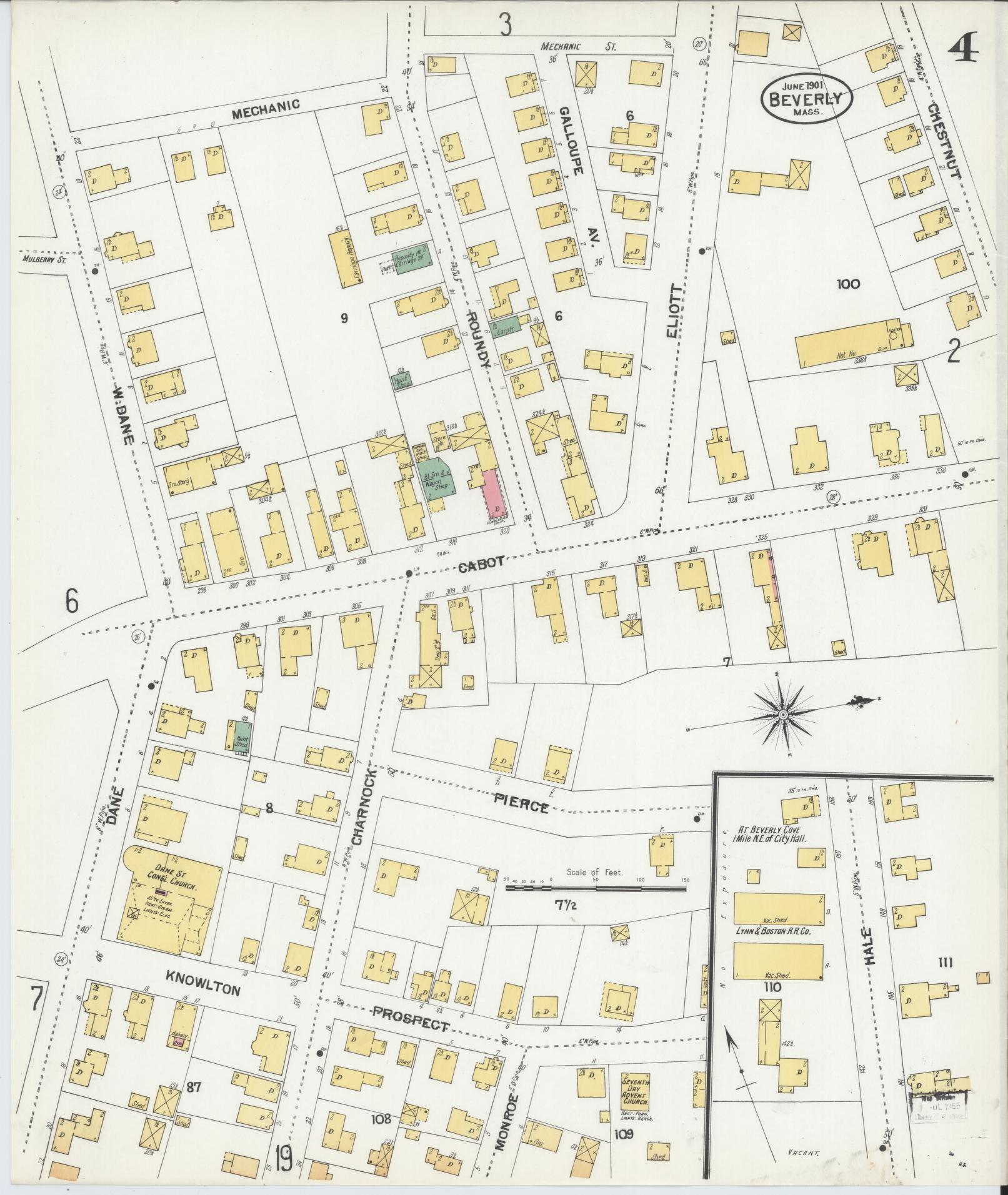 Sanborn Fire Insurance Map from Beverly, Essex County, Massachusetts (1901), Sheet #0004 - Complete Map Set gallery image, historic Sanborn map, vintage wall art, Massachusetts Massachusetts