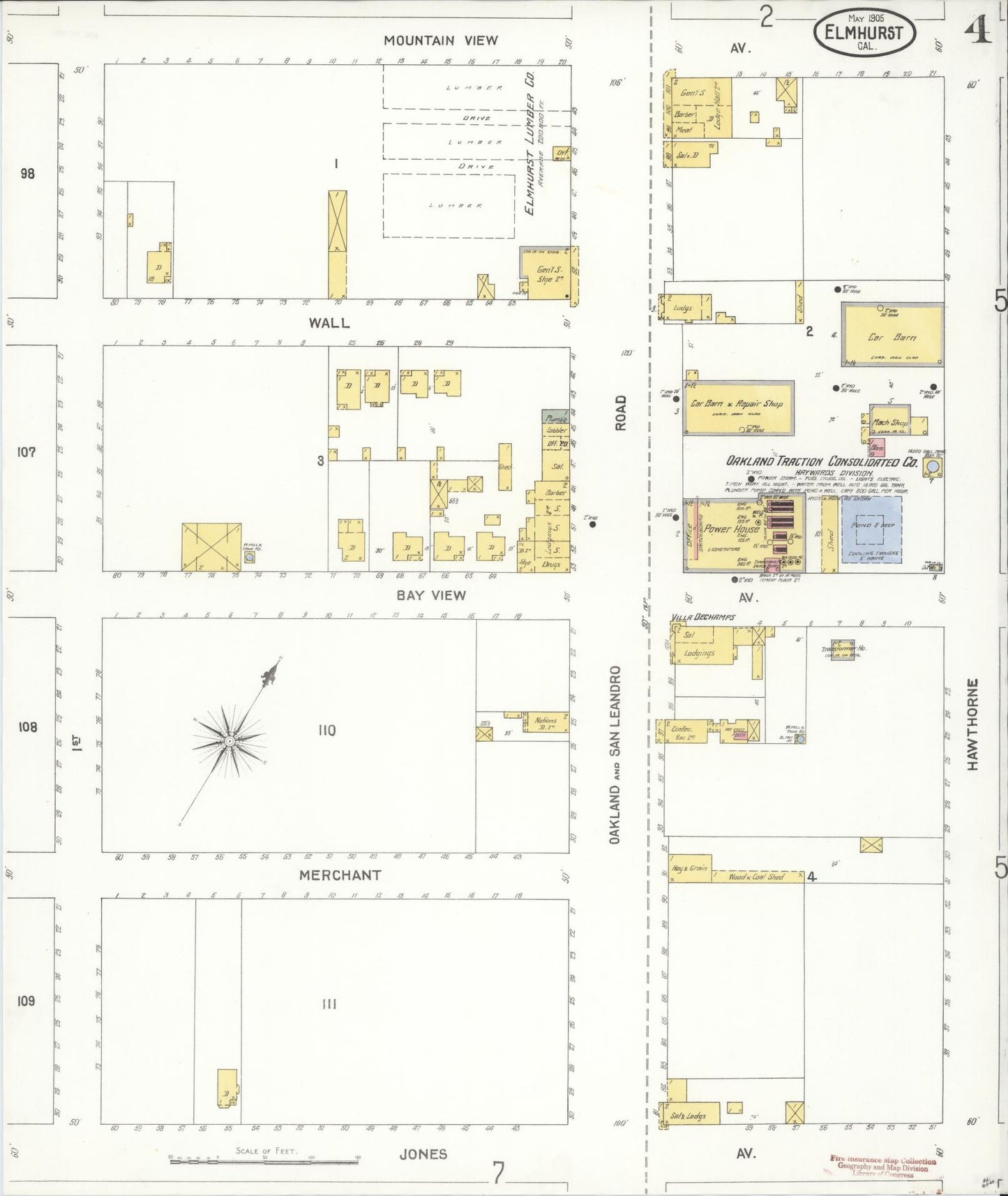 Sanborn Fire Insurance Map from Elmhurst, Alameda County, California (1905), Sheet #0004 - Complete Map Set gallery image, historic Sanborn map, vintage wall art, California California